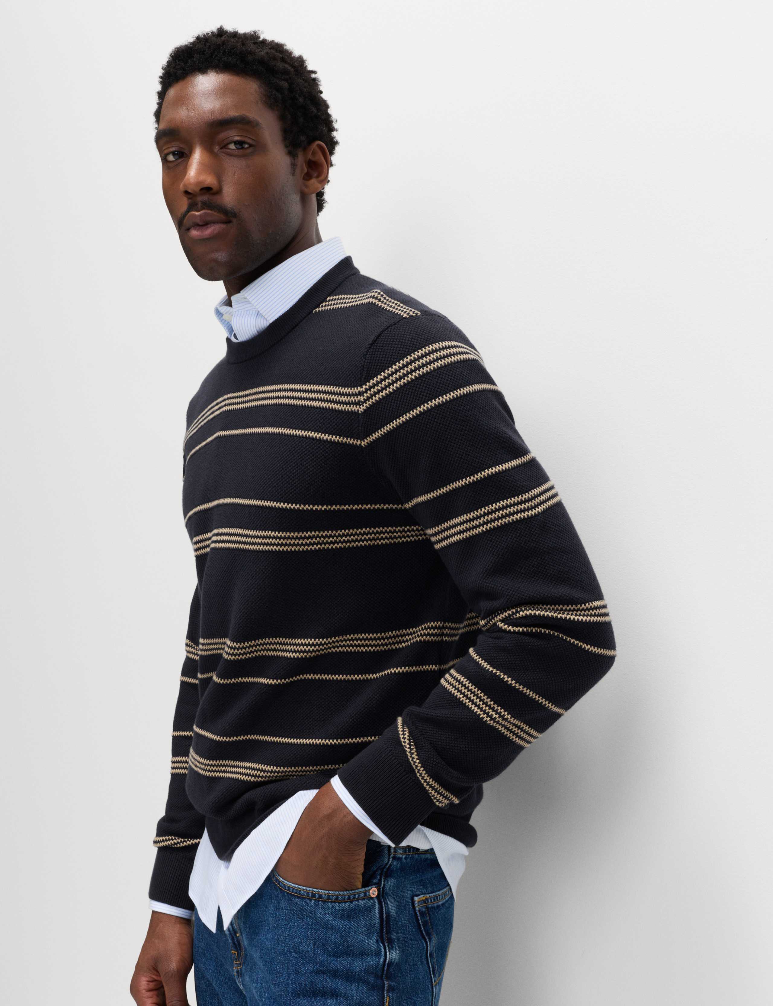 Pure Cotton Striped Textured Jumper 3 of 5