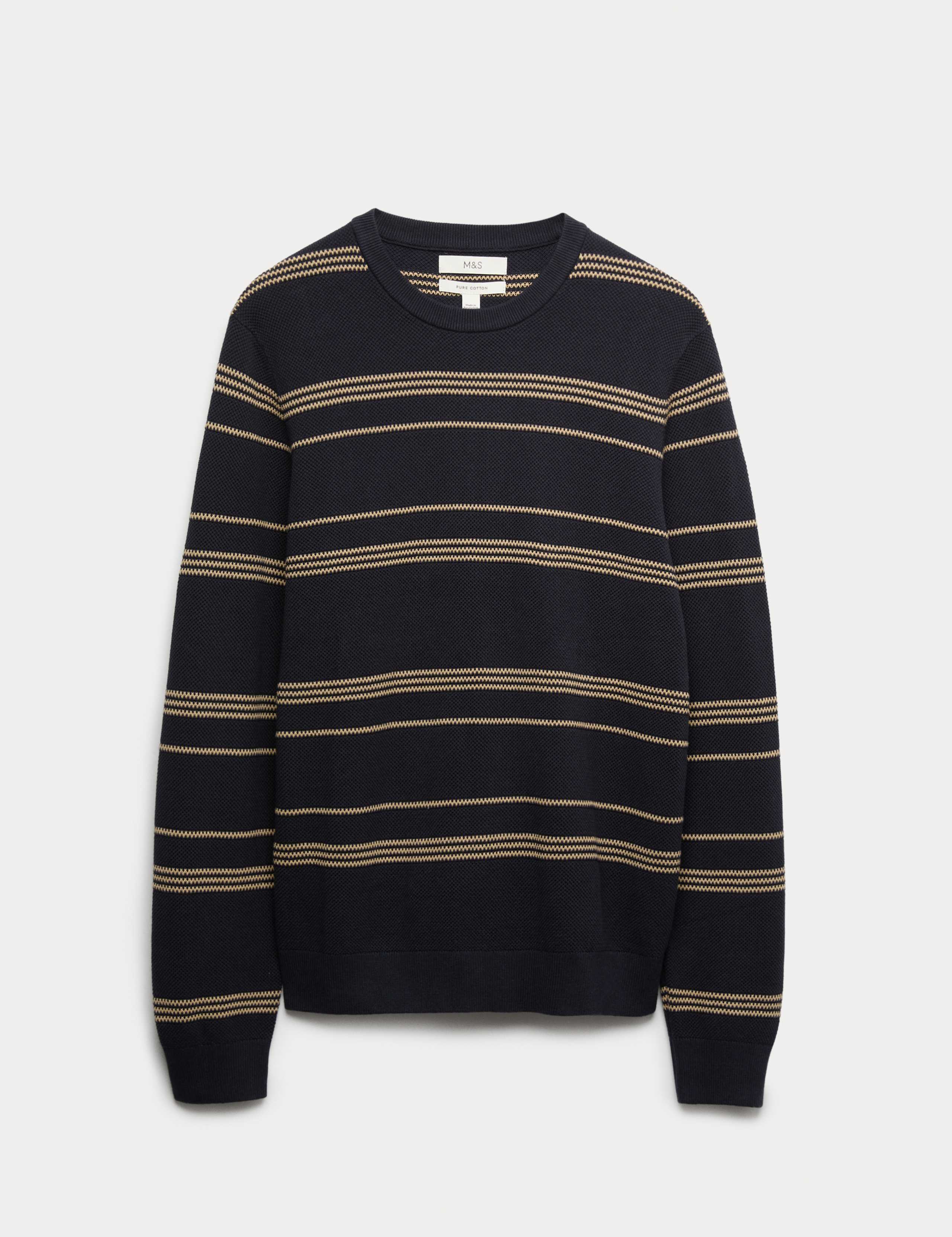 Pure Cotton Striped Textured Jumper 2 of 5