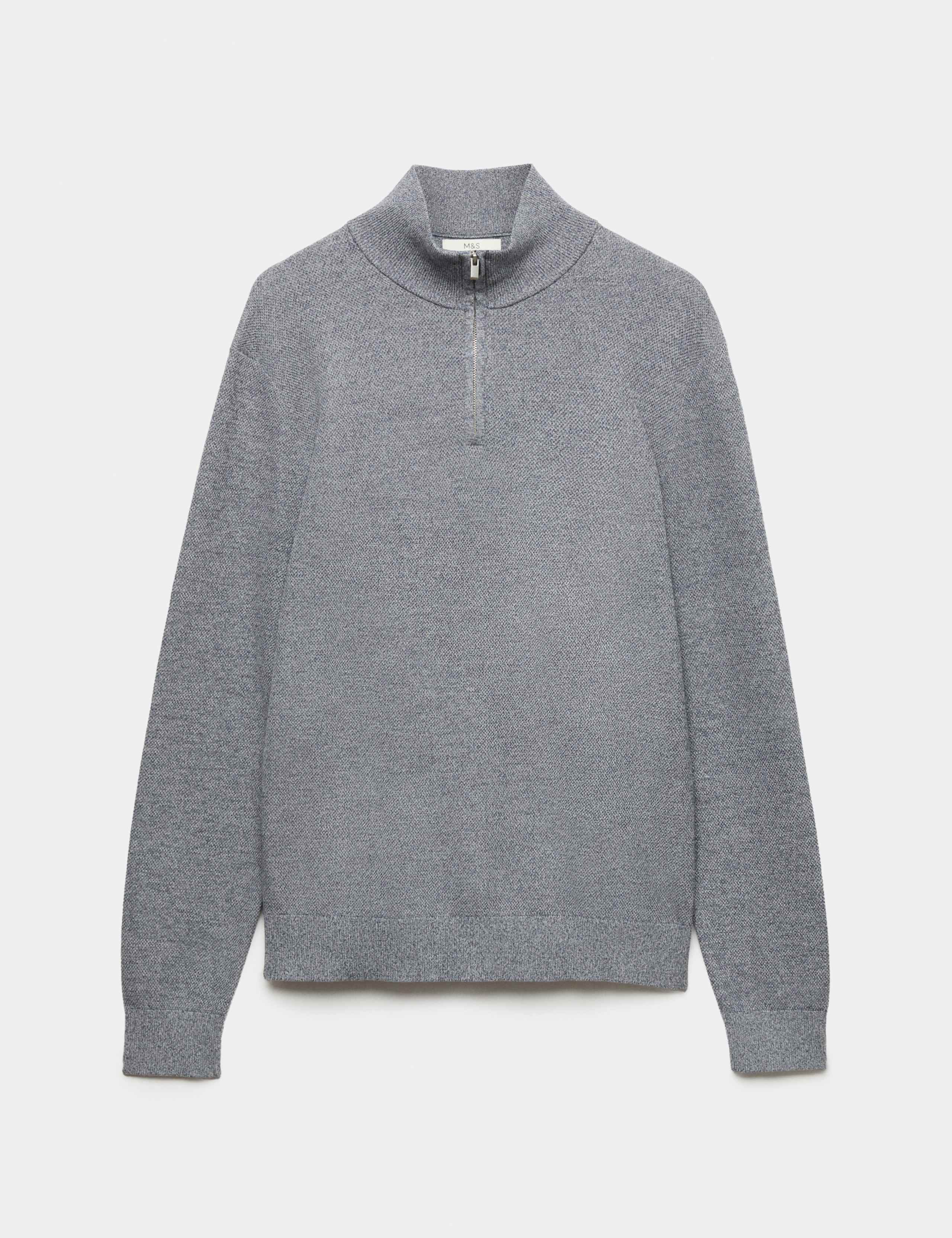 Pure Cotton Textured Half Zip Jumper 2 of 6