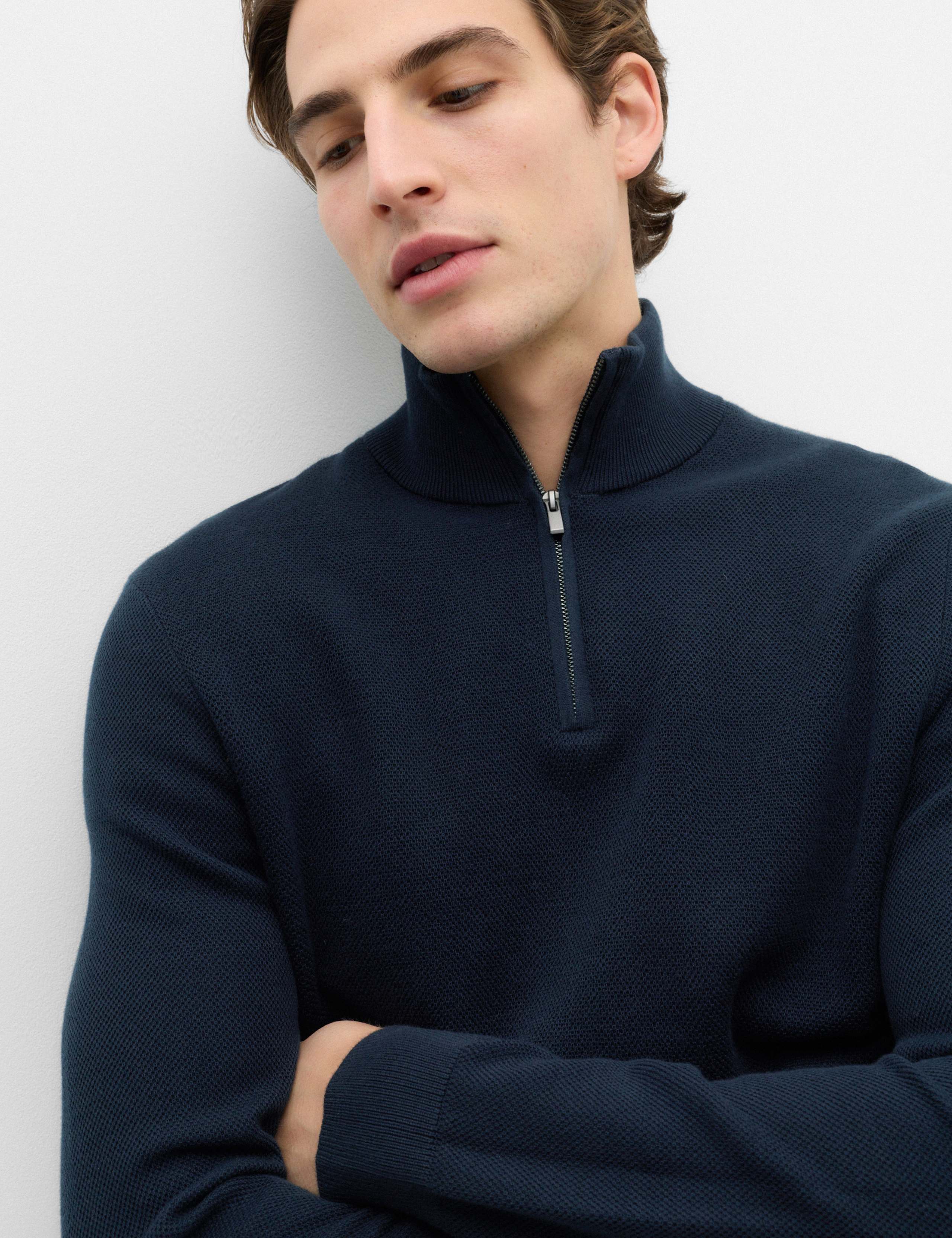 Pure Cotton Textured Half Zip Jumper 3 of 5