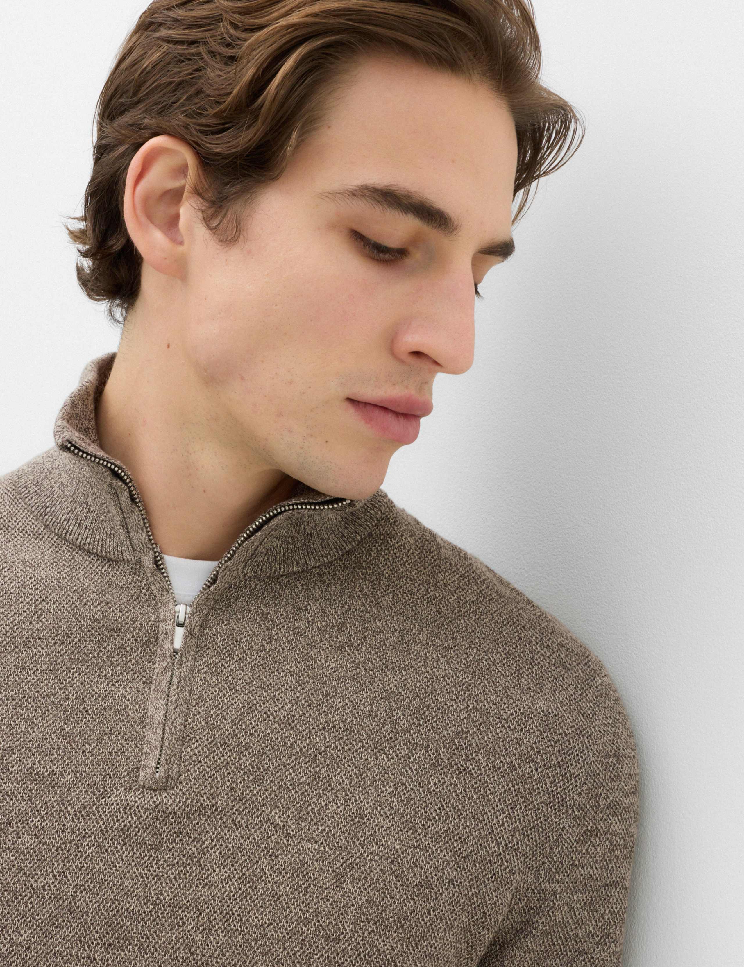 Pure Cotton Textured Half Zip Jumper 3 of 5