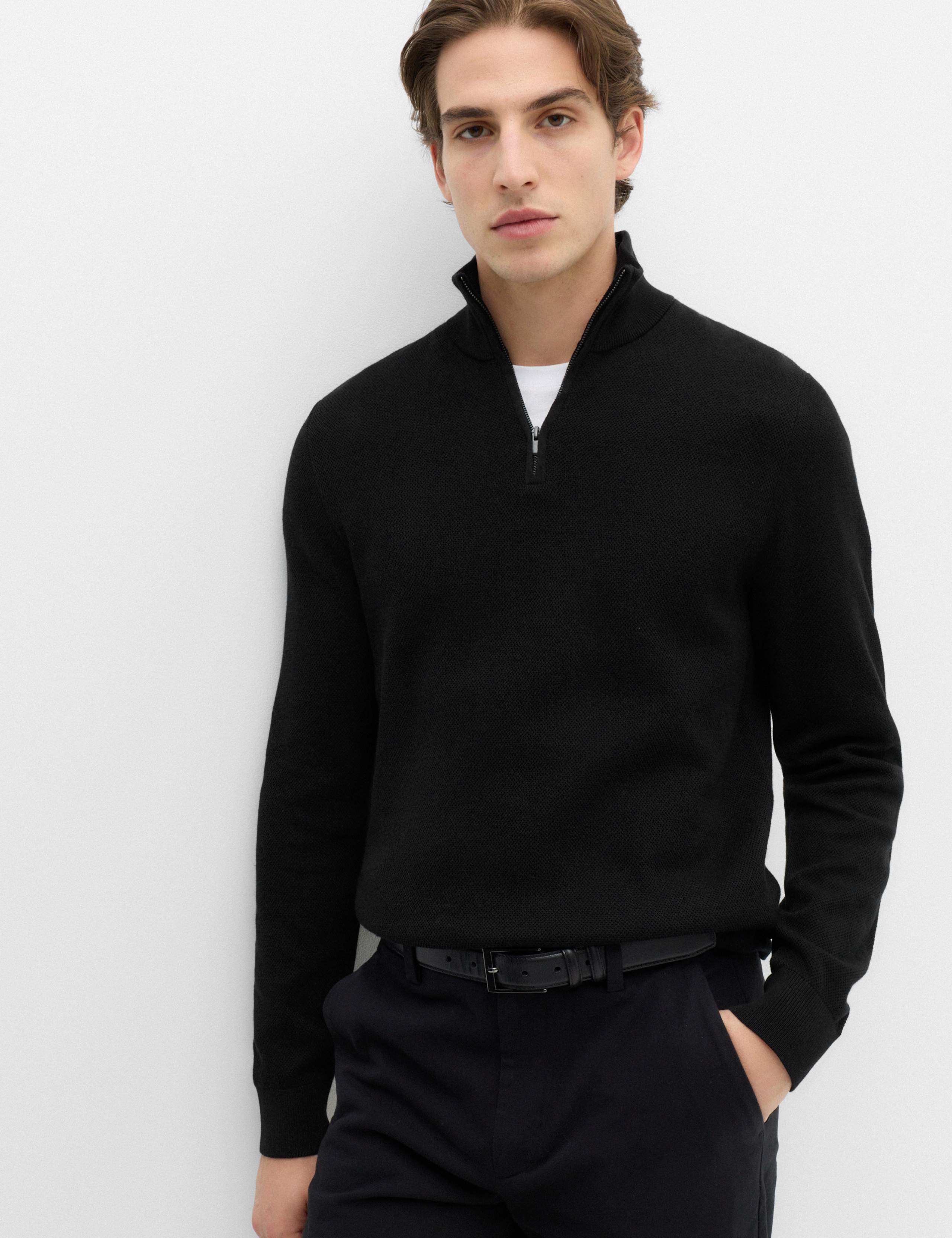 Pure Cotton Textured Half Zip Jumper 1 of 5