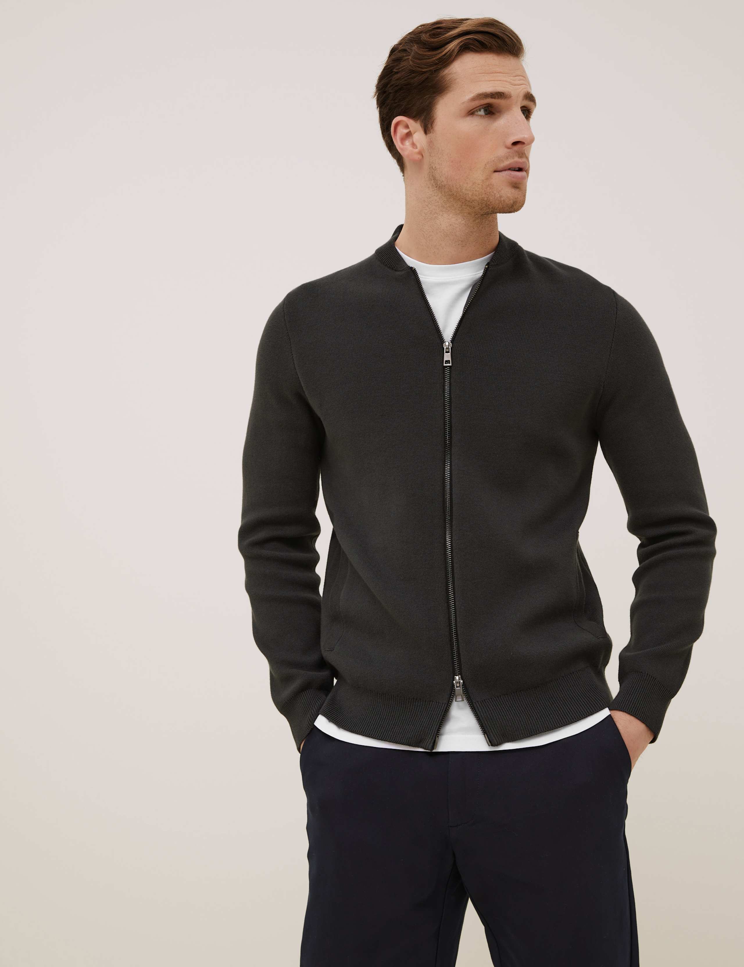 Cotton Knitted Bomber Jacket 1 of 6