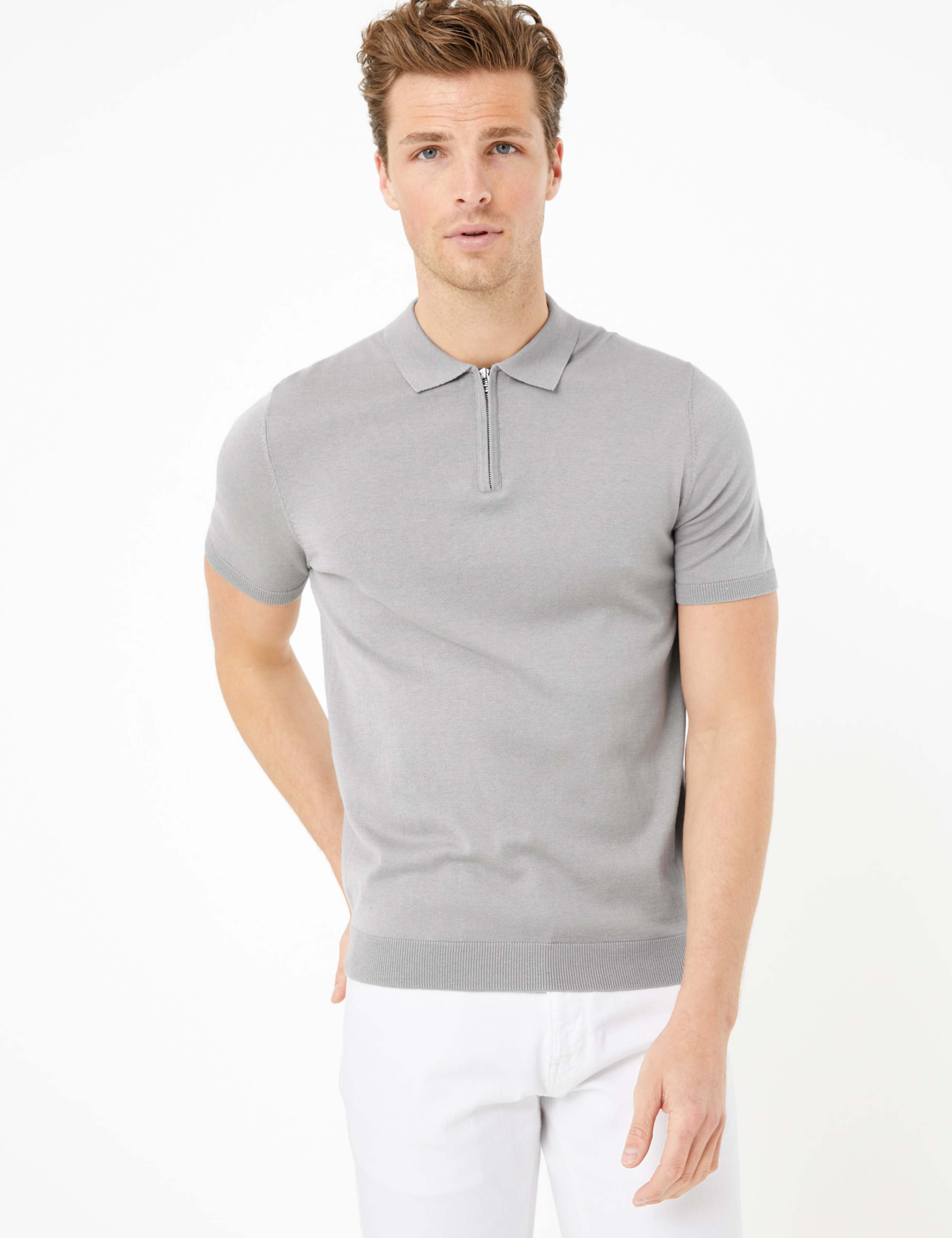 Silk Cotton Zip Collar Knitted Polo Shirt 3 of 4