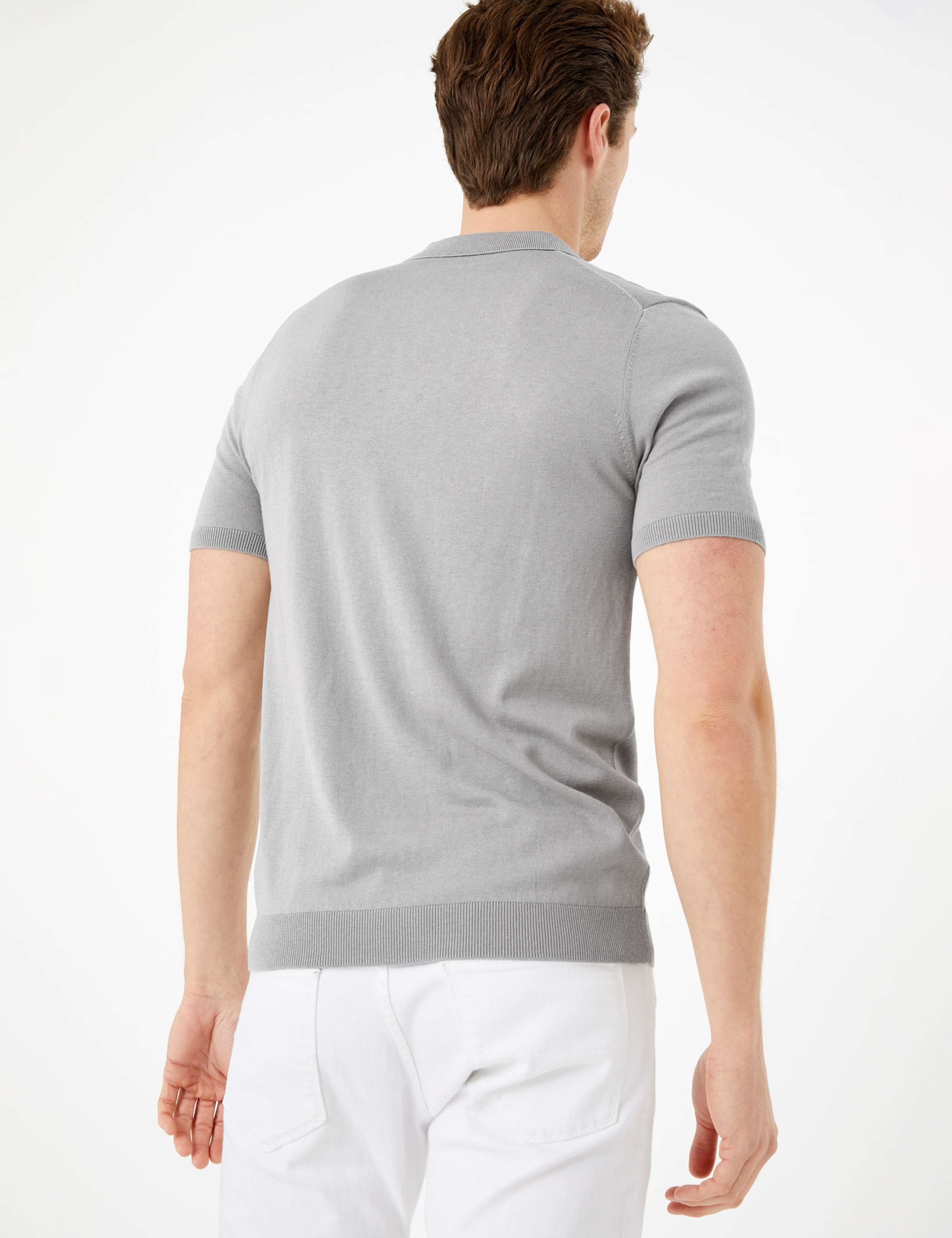 Silk Cotton Zip Collar Knitted Polo Shirt 4 of 4