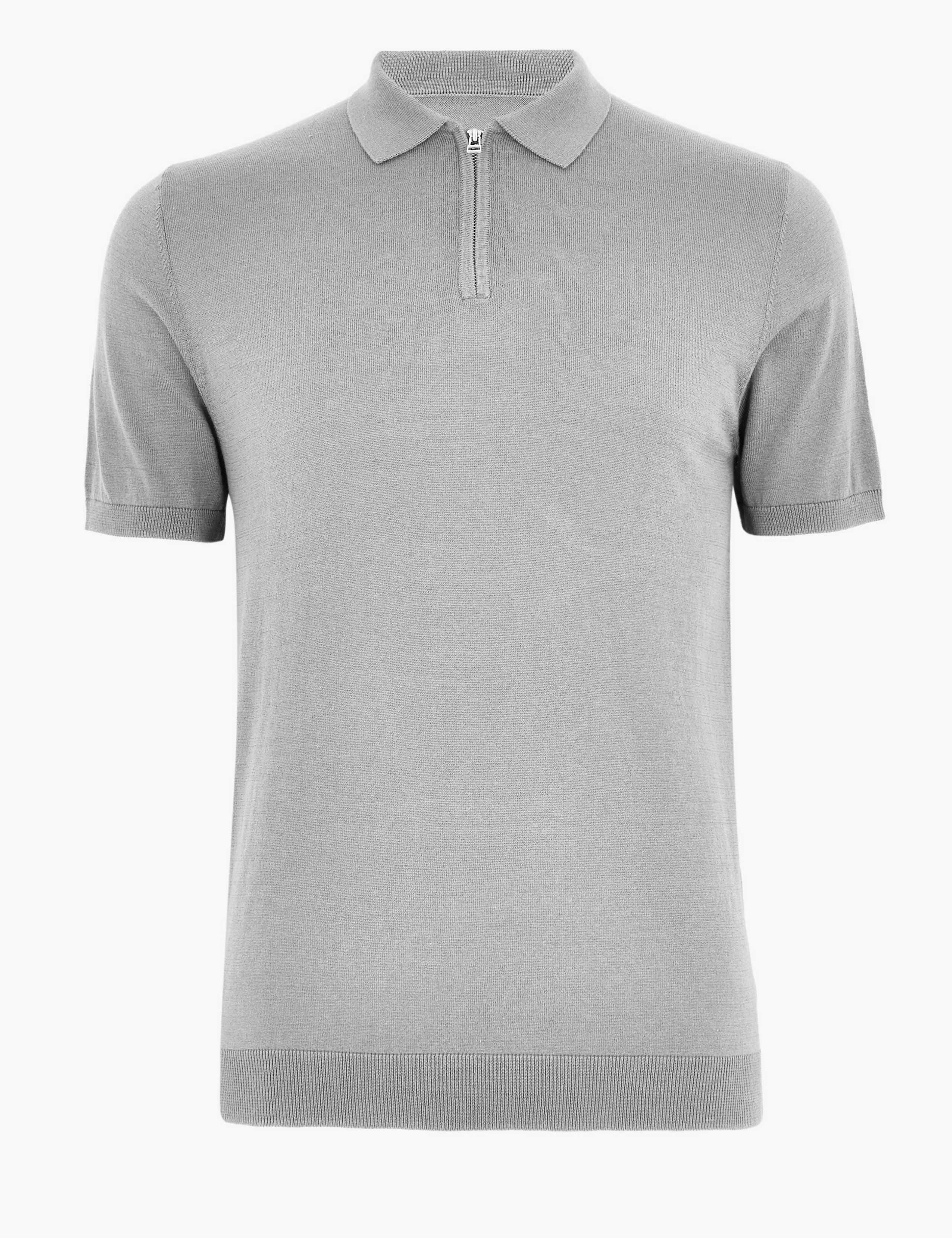 Silk Cotton Zip Collar Knitted Polo Shirt 2 of 4