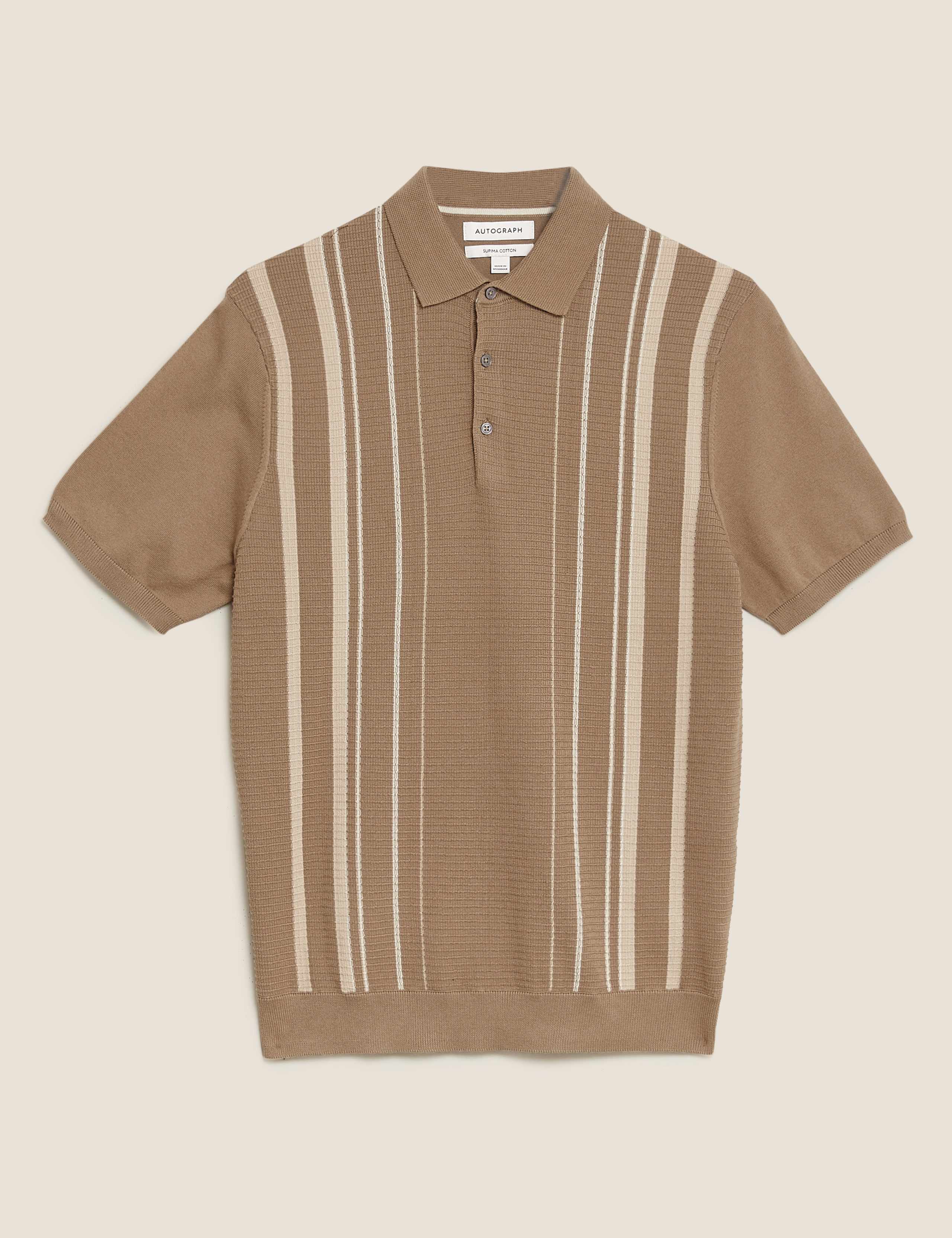 Cotton Textured Striped Knitted Polo Shirt Autograph M&S IE