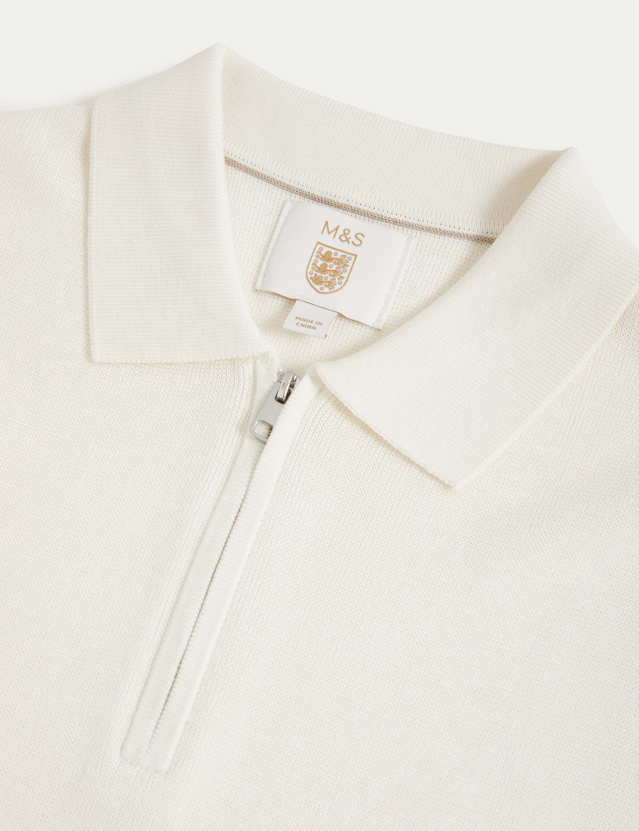Pure Cotton Zip Up Knitted Polo Shirt 2 of 2