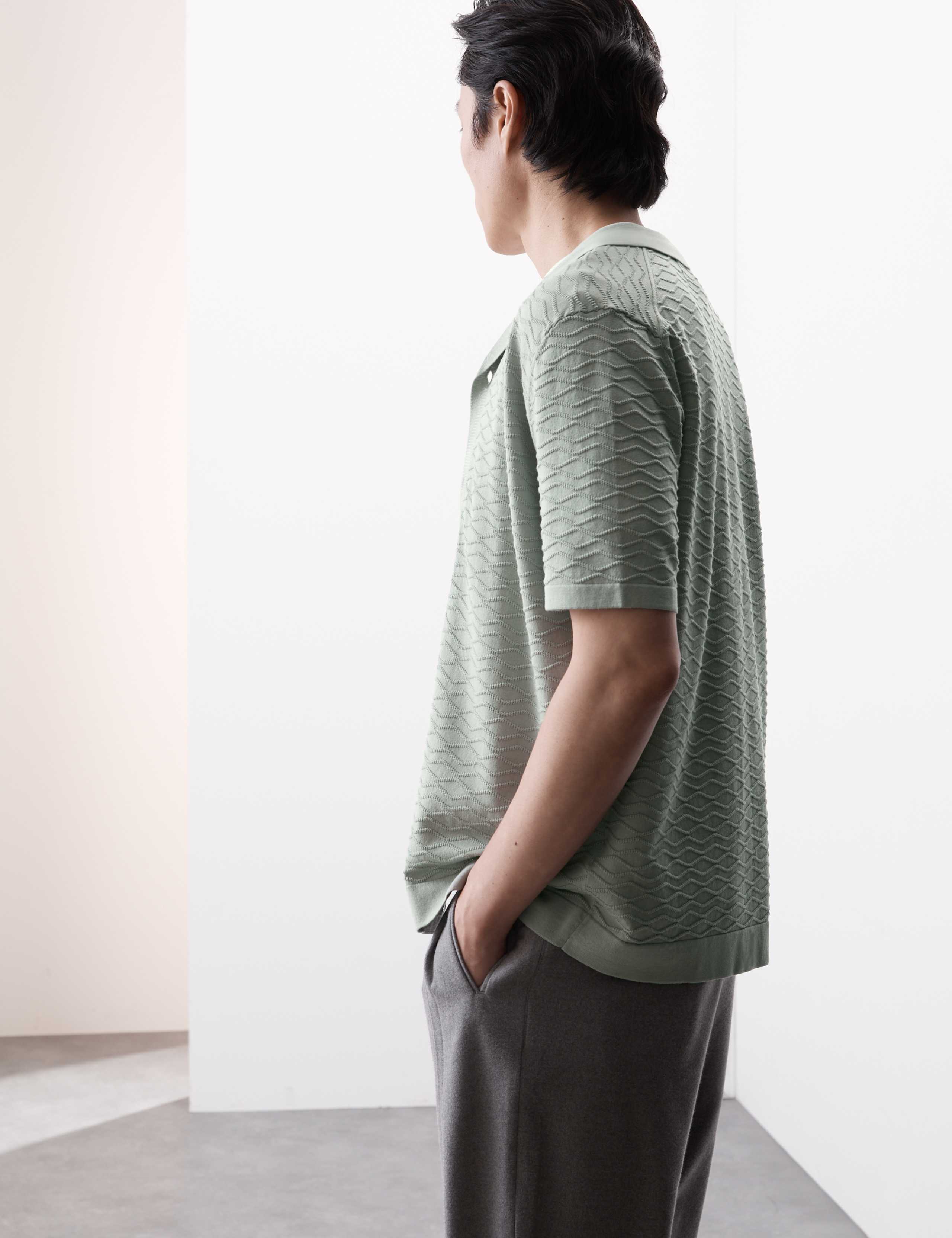 Cotton Rich Textured Knitted Polo Shirt 5 of 6