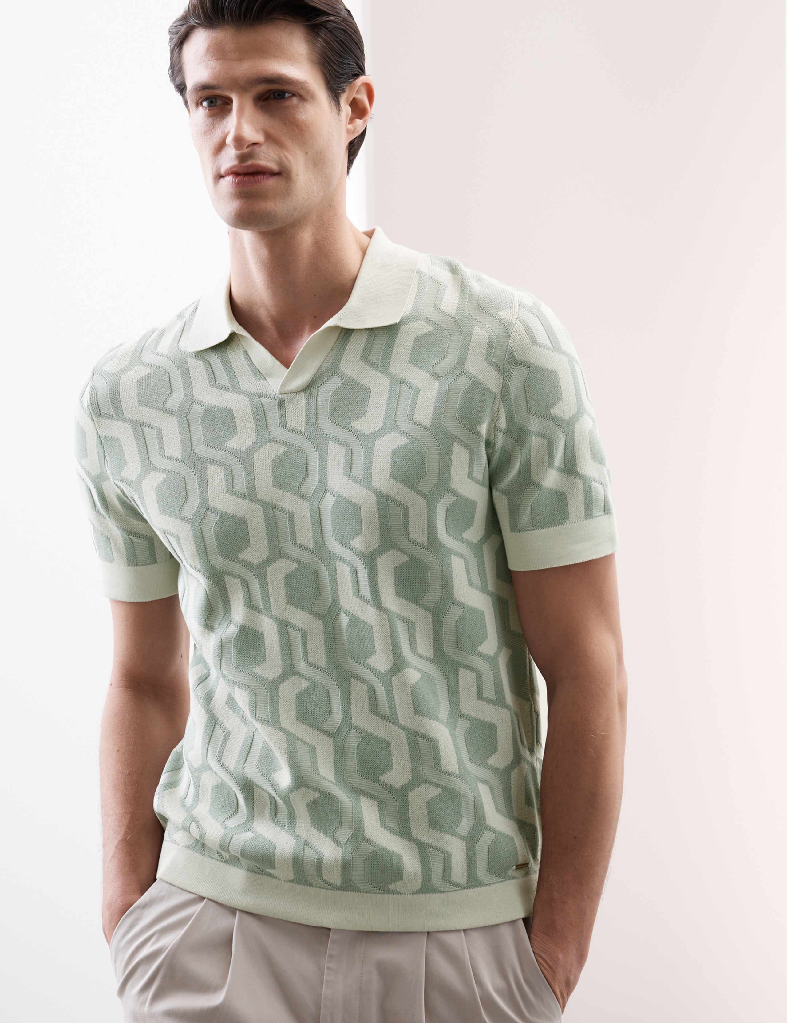Pure Mercerised Cotton Knitted Polo Shirt 1 of 8