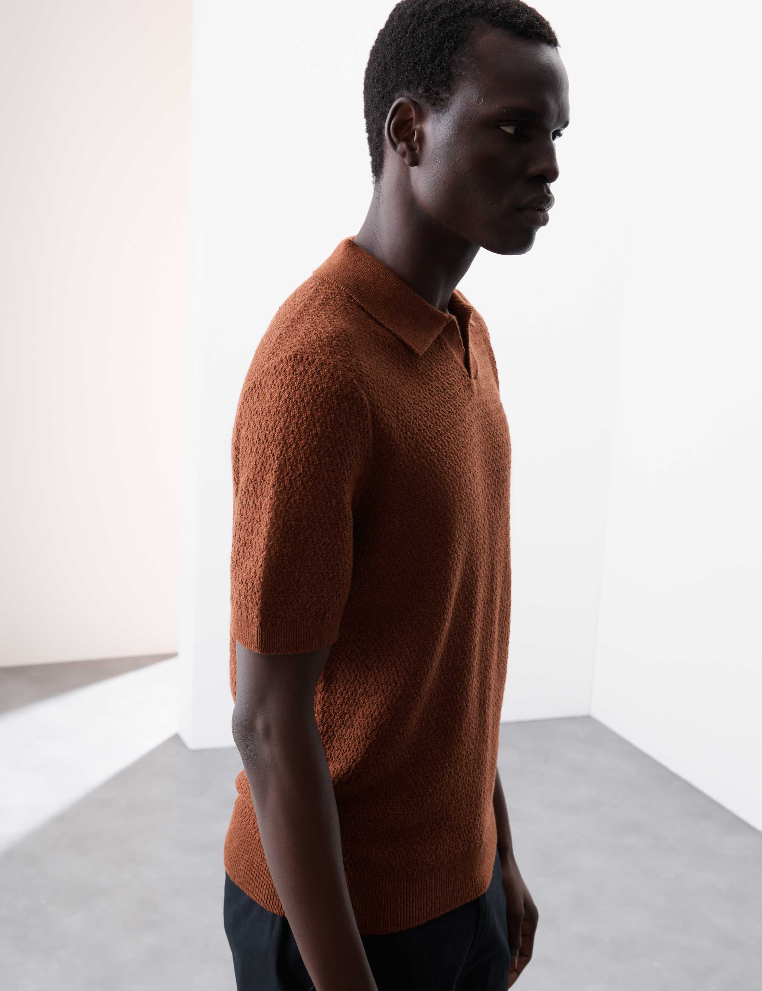 Linen Rich Knitted Open Neck Polo Shirt 5 of 7