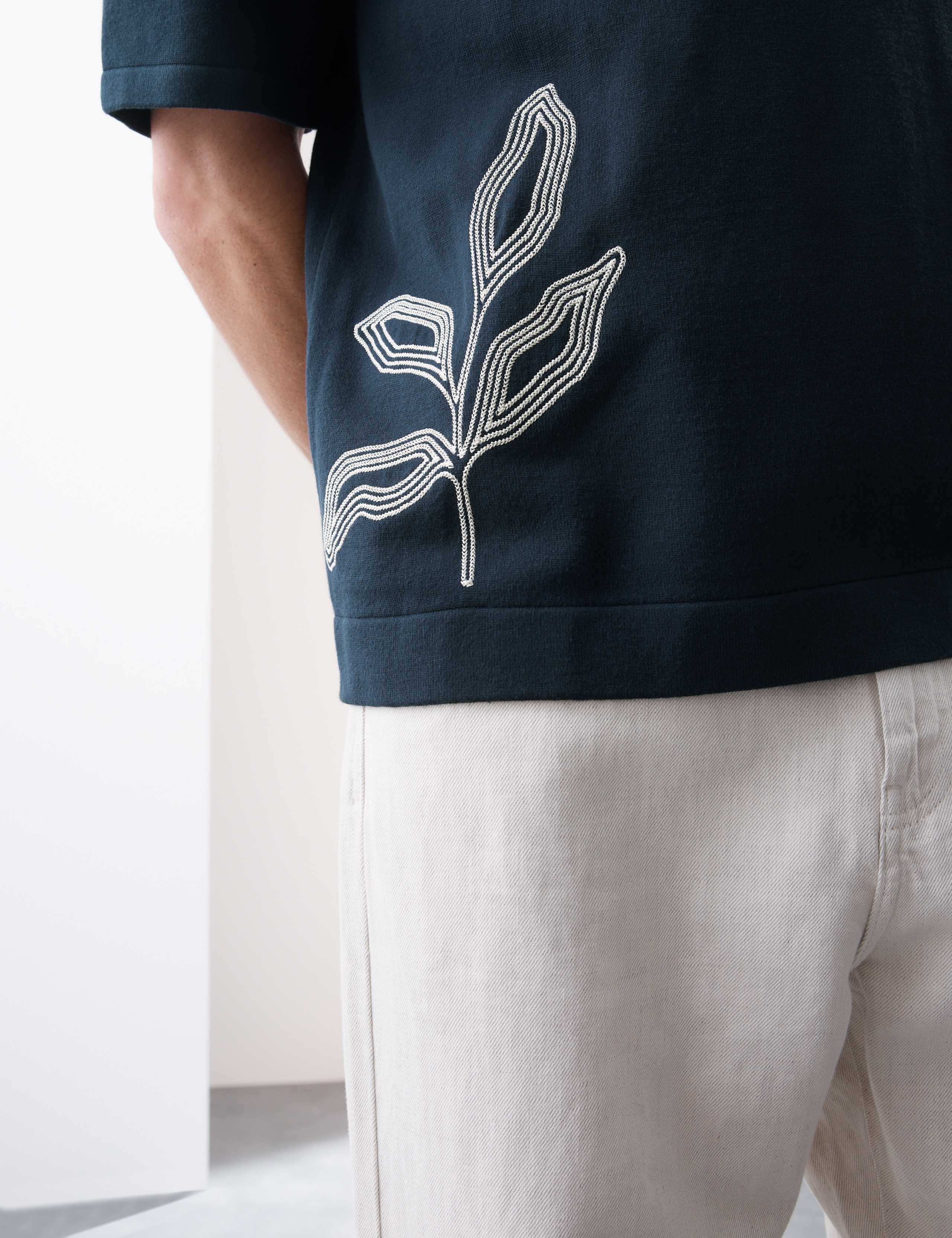 Embroidered Open Neck Knitted Polo Shirt 6 of 7