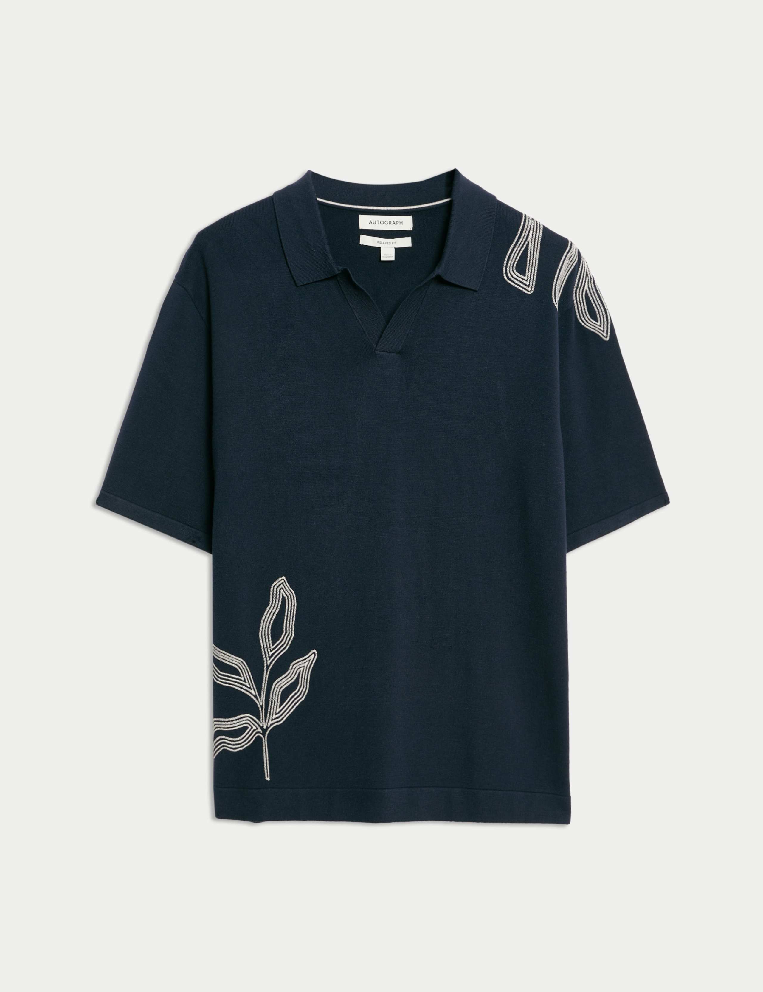 Embroidered Open Neck Knitted Polo Shirt 2 of 7