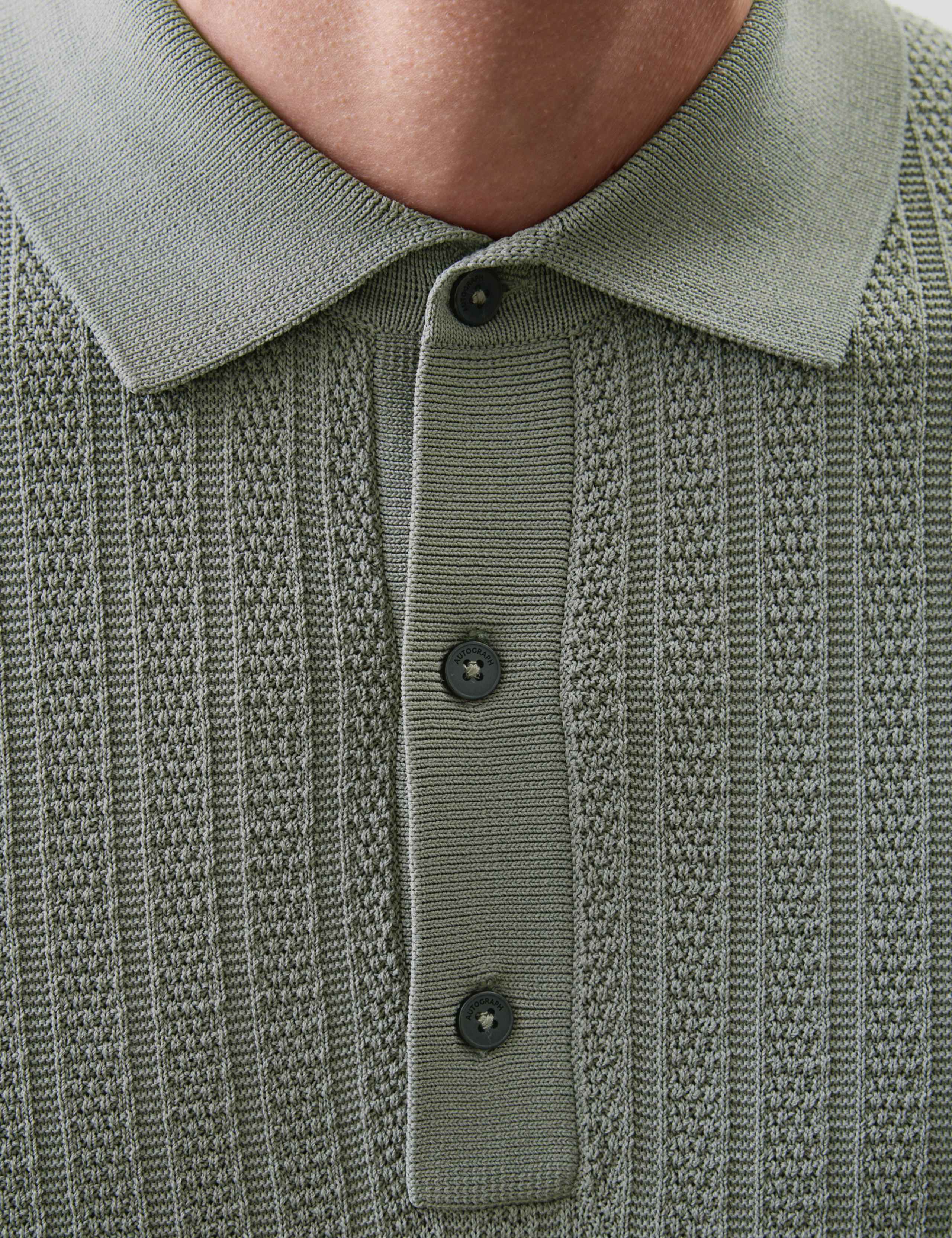 Textured  Viscose Rich Knitted Polo Shirt 5 of 6