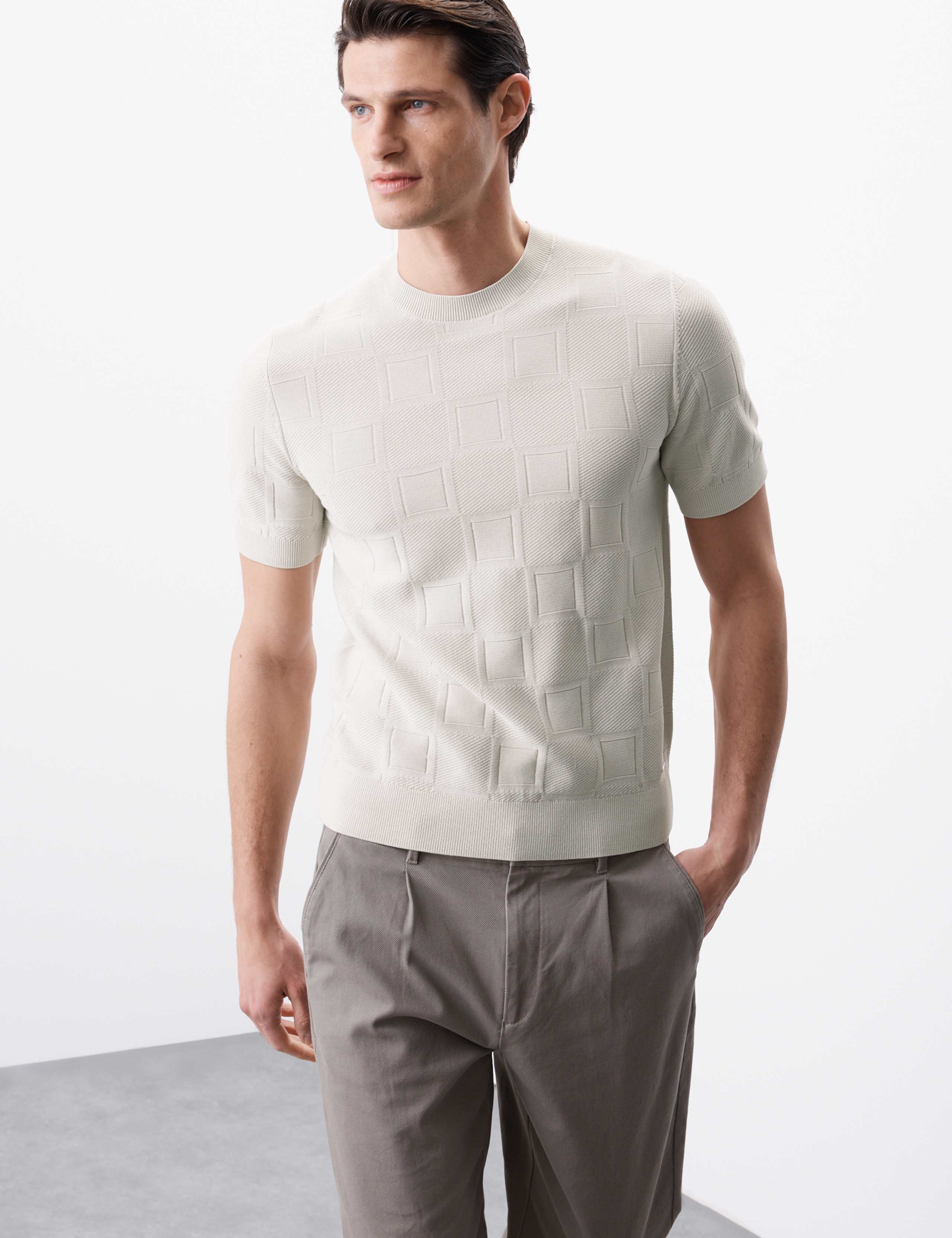 Mercerised Cotton Geometric Texture Knitted T-Shirt 7 of 7
