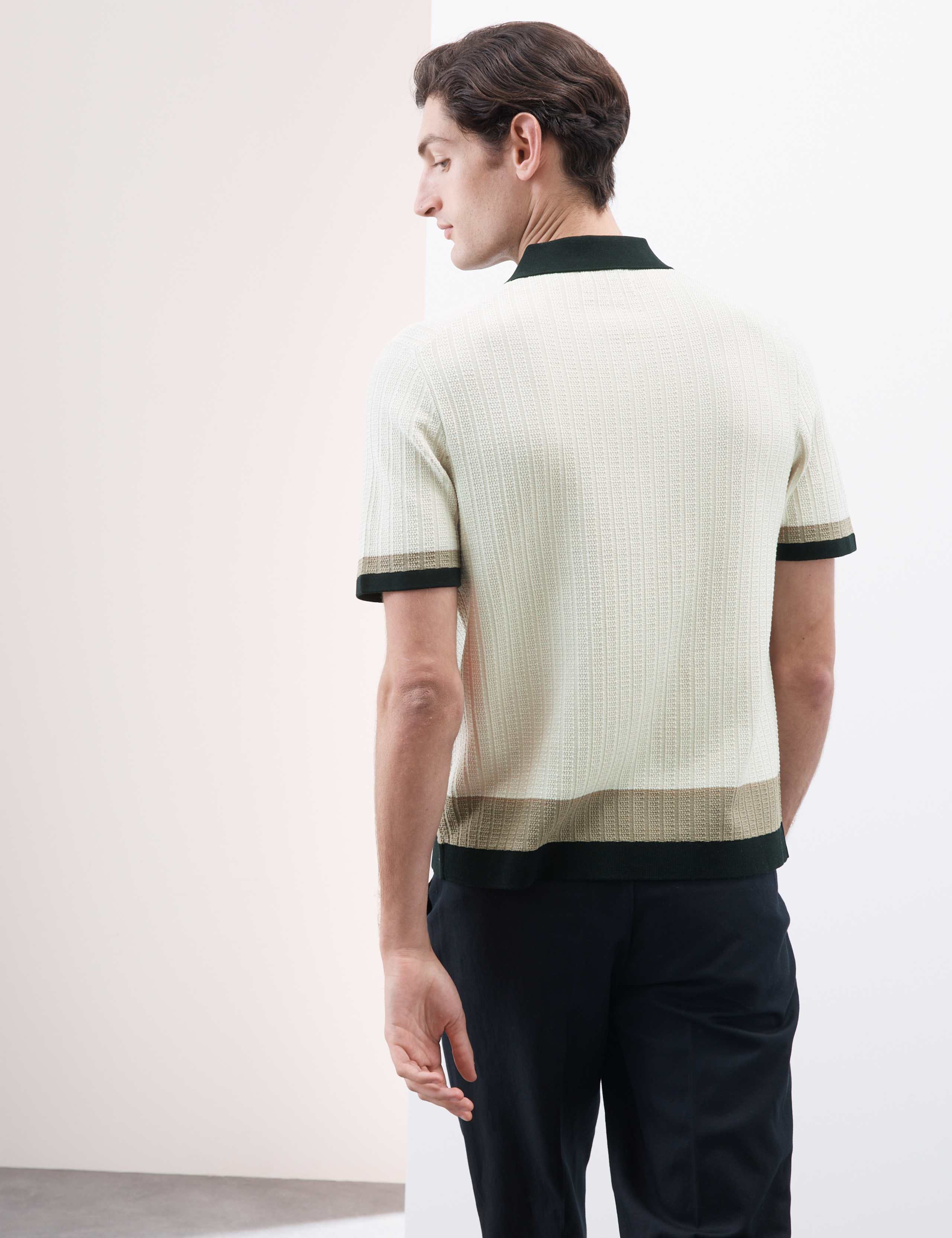 Mercerised Cotton Colour Block Knitted Polo Shirt 5 of 5