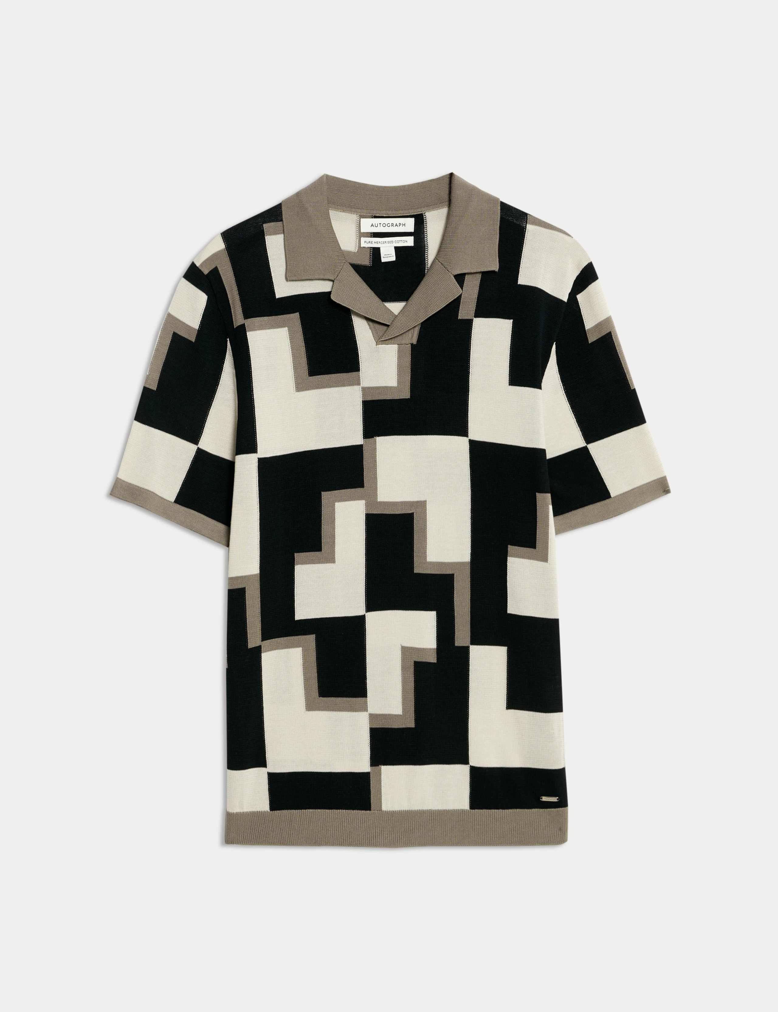 Mercerised Cotton Open Neck Knitted Polo Shirt 2 of 6