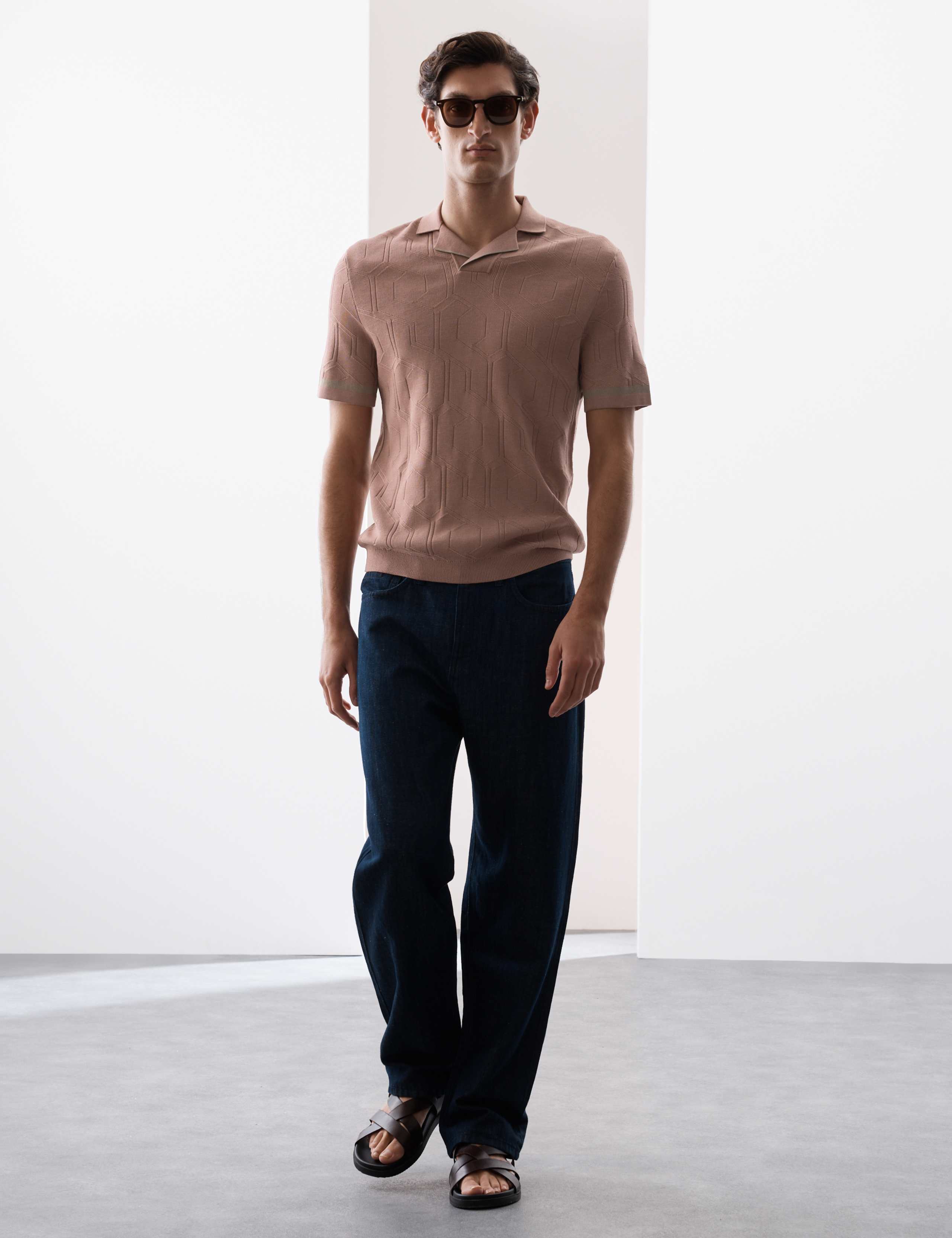 Mercerised Cotton Textured Knitted Polo Shirt 4 of 7