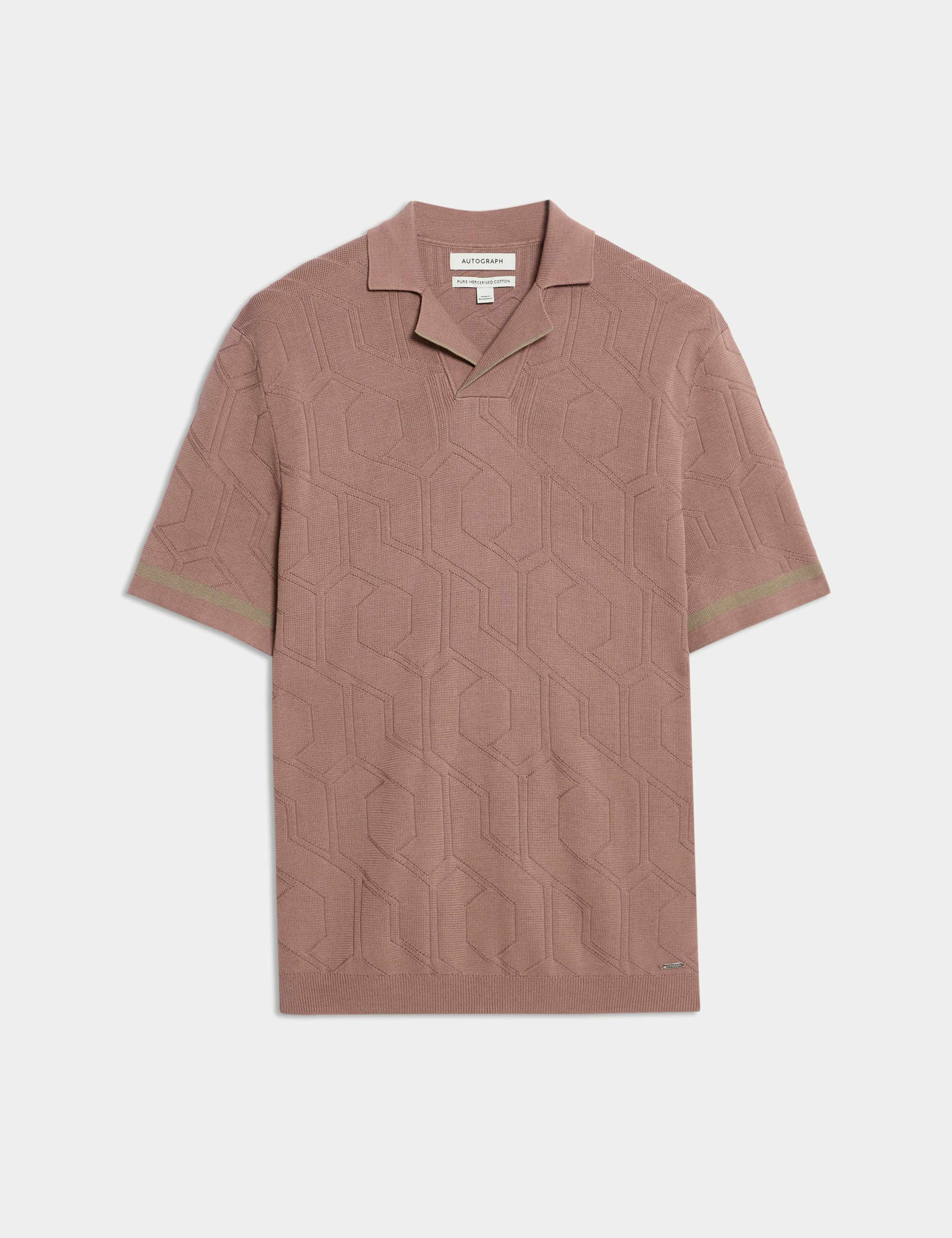 Mercerised Cotton Textured Knitted Polo Shirt 2 of 7