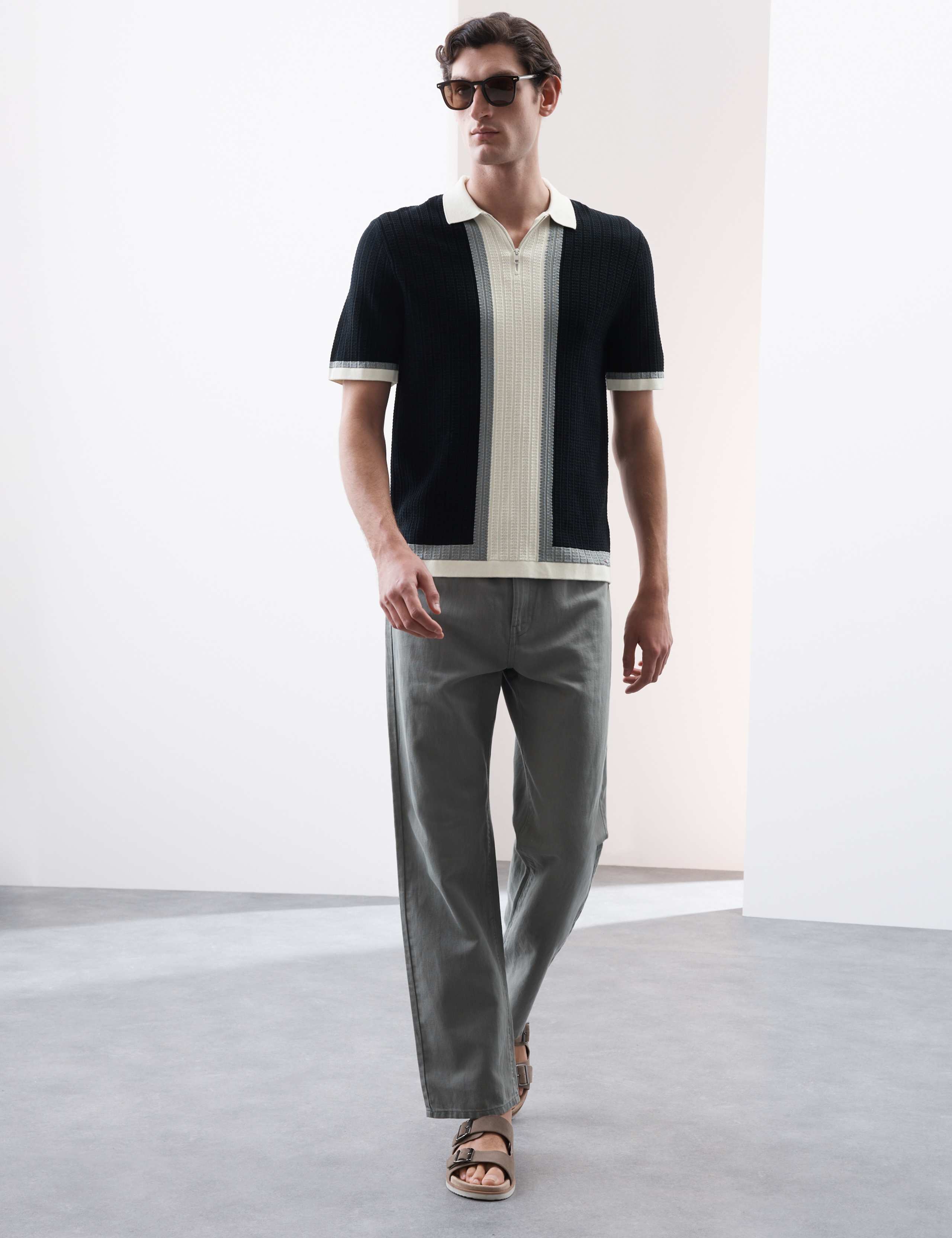 Mercerised Cotton Colour Block Knitted Polo Shirt 4 of 6