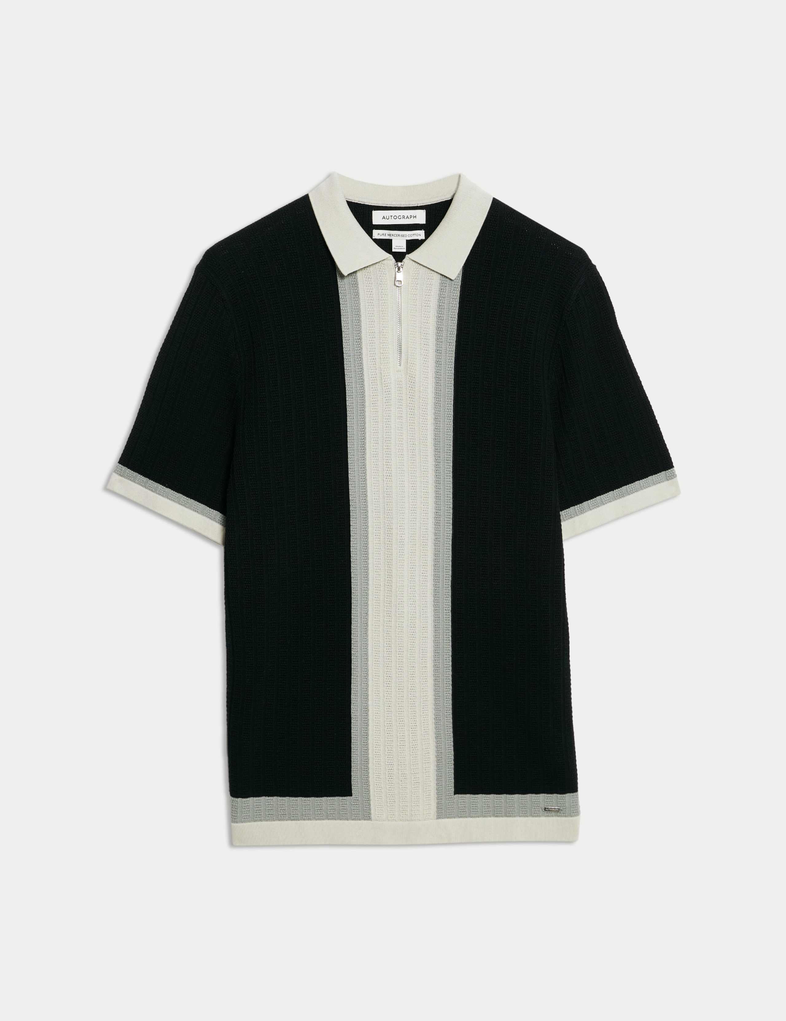 Mercerised Cotton Colour Block Knitted Polo Shirt 2 of 6