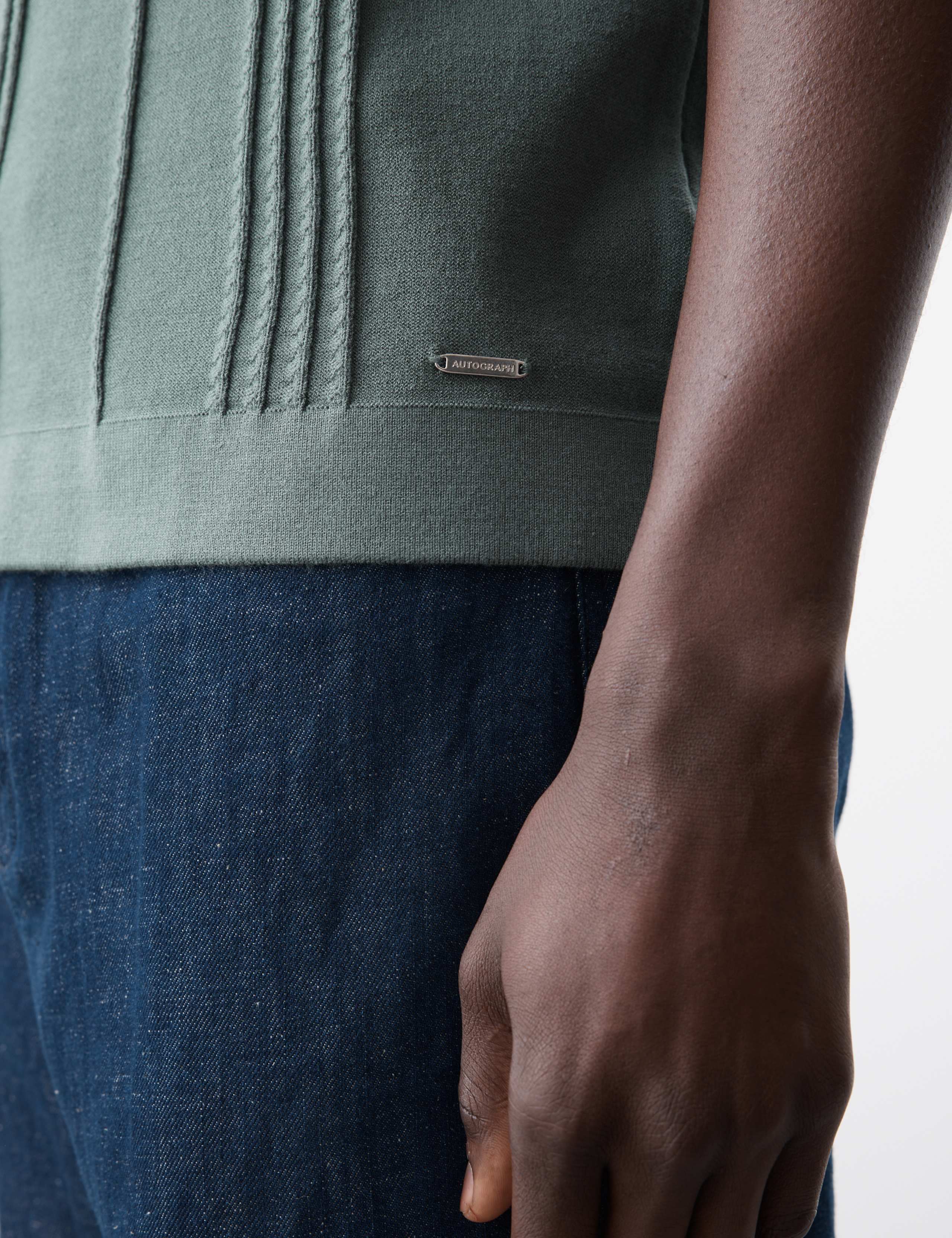 Pointelle Open Neck Knitted Polo Shirt 7 of 7