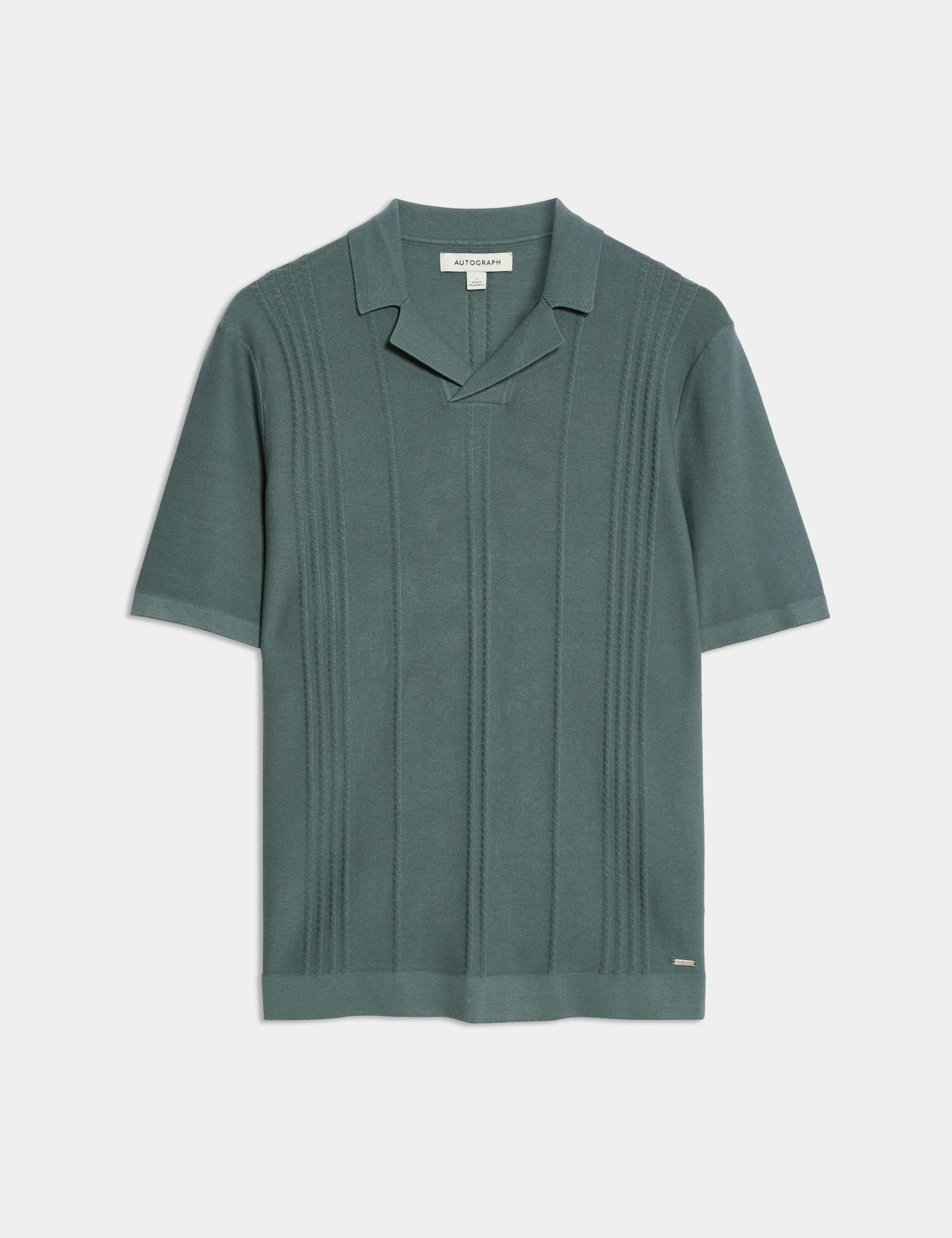 Pointelle Open Neck Knitted Polo Shirt 2 of 7