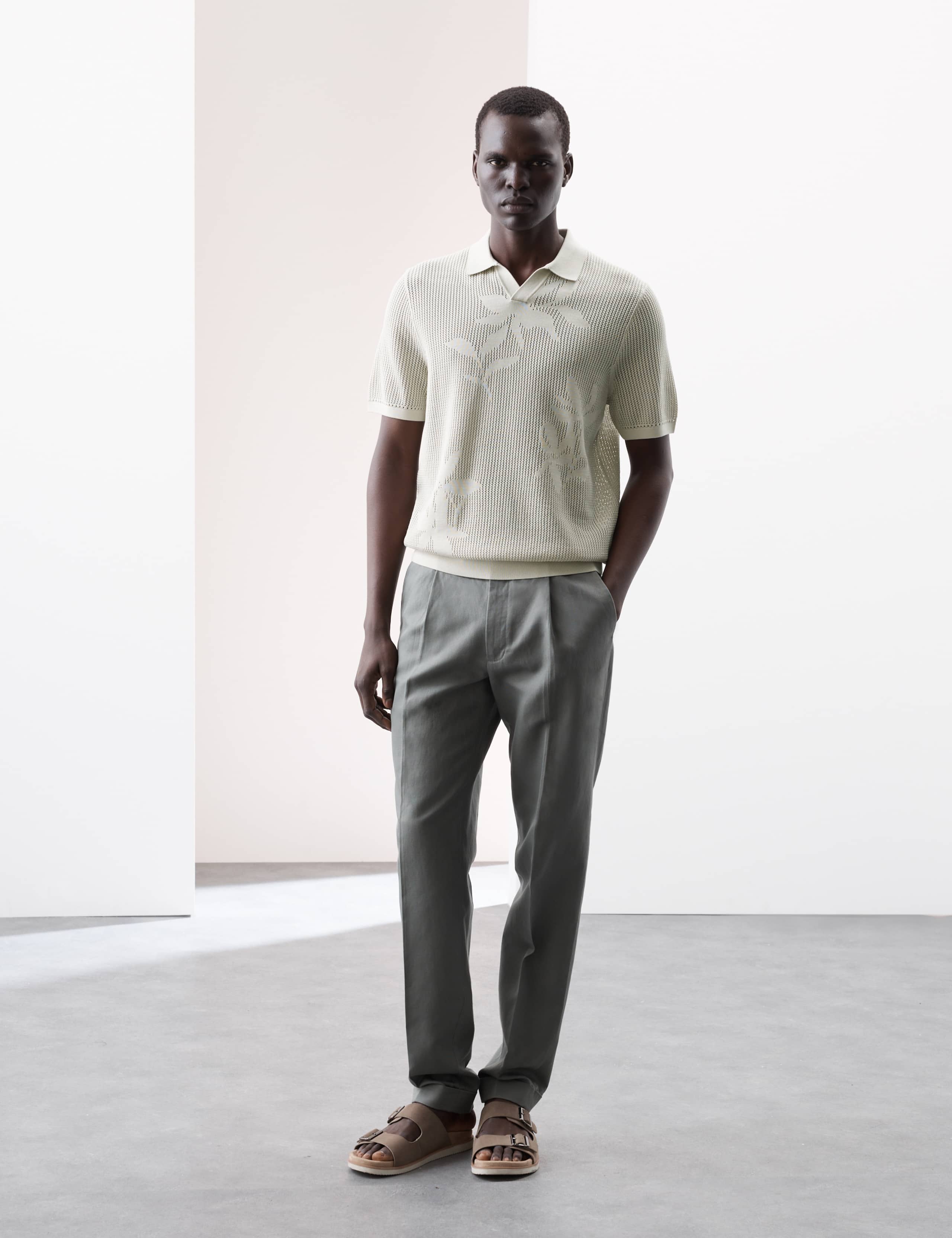 Open Neck Floral Textured Stitch Polo 5 of 6