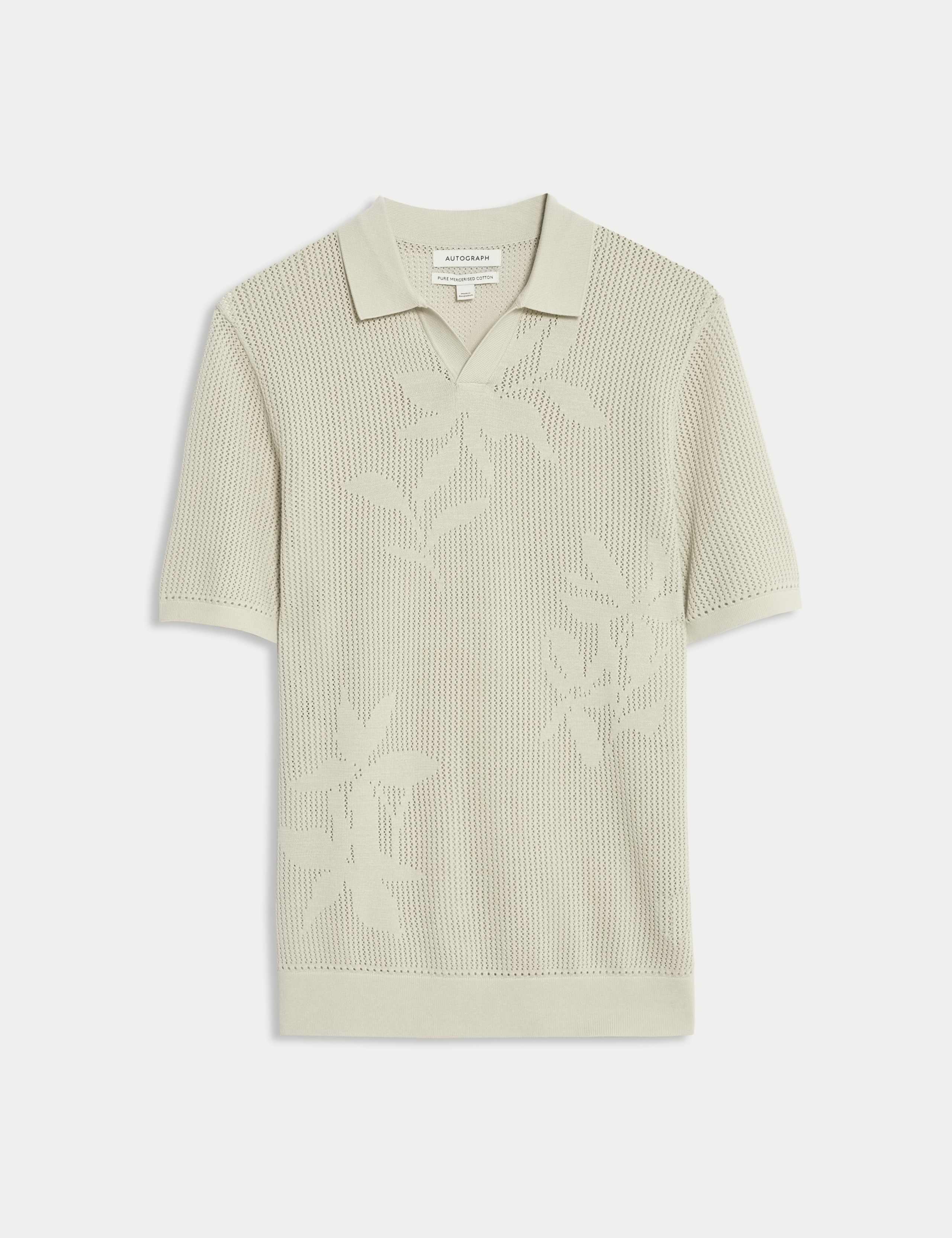 Open Neck Floral Textured Stitch Polo 2 of 6