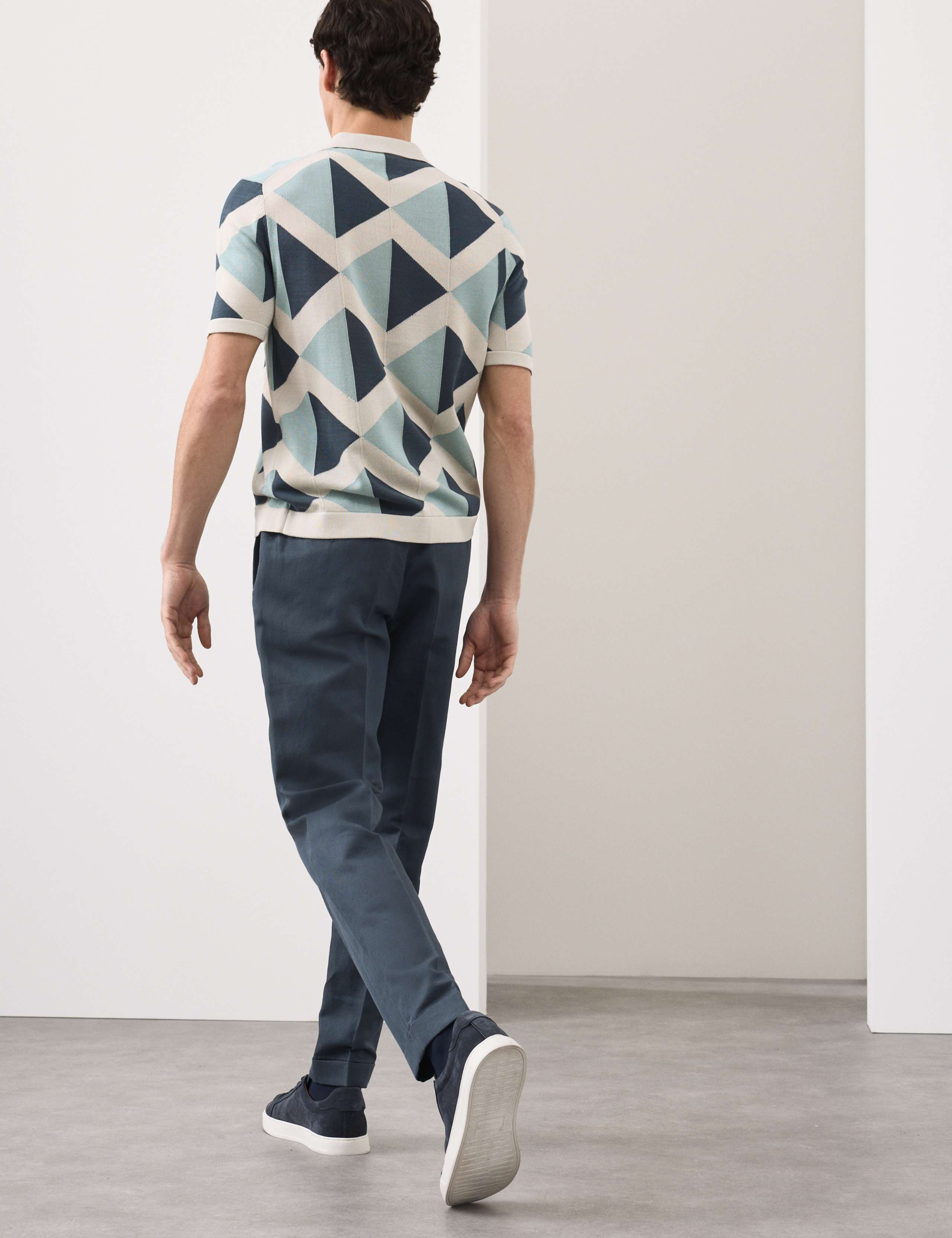 Mercerised Cotton Open Neck Knitted Polo Shirt 5 of 6