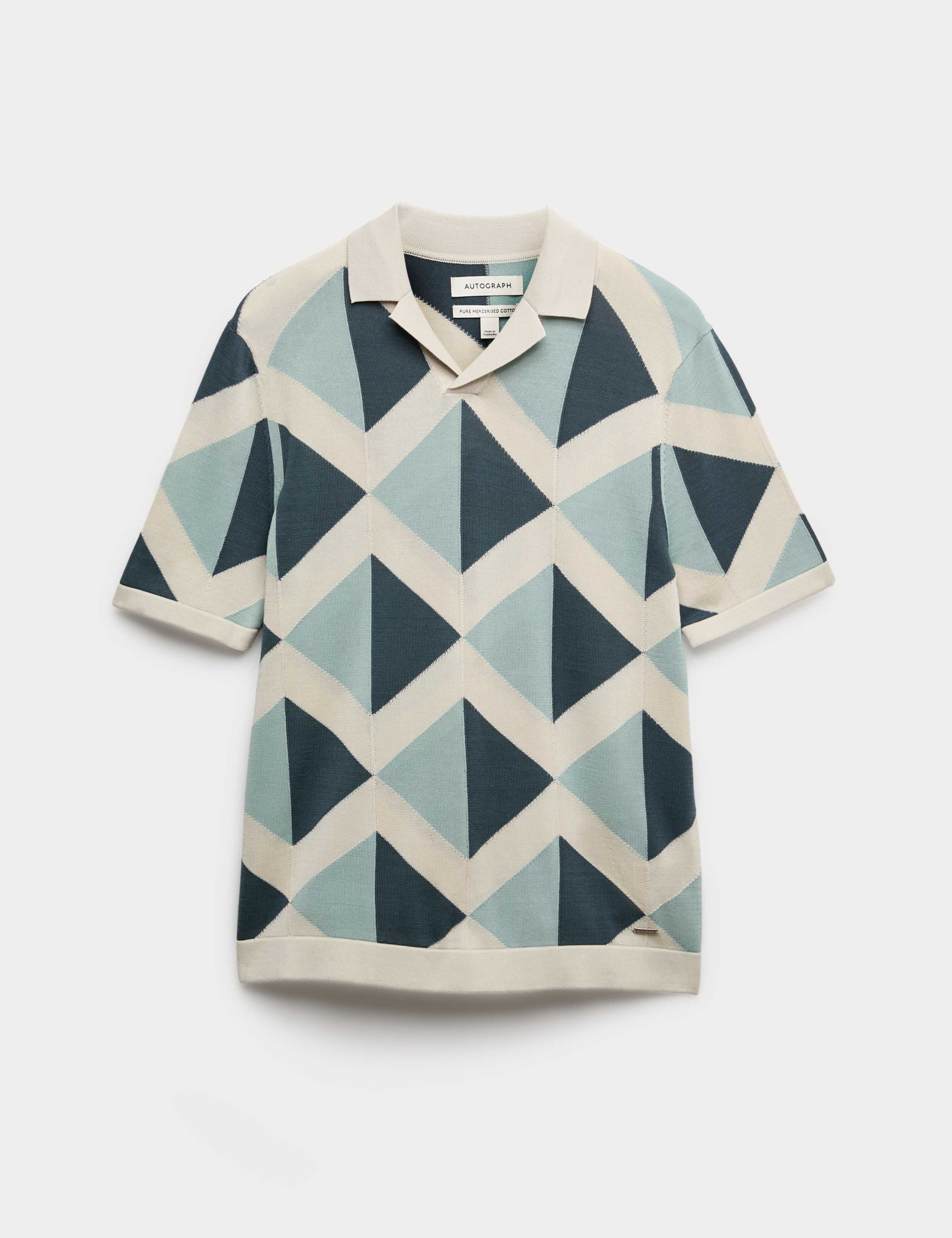 Mercerised Cotton Open Neck Knitted Polo Shirt 2 of 6