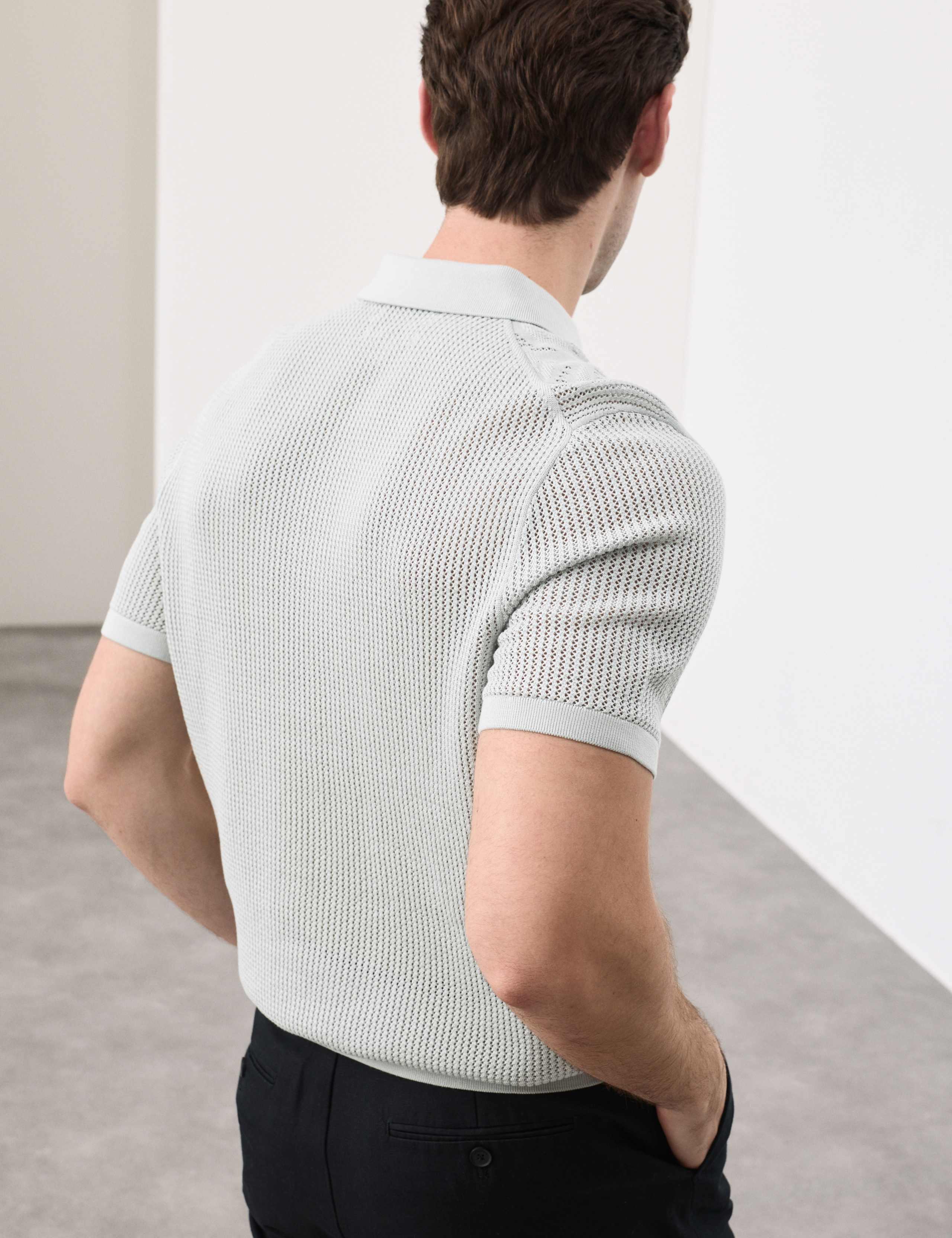 Pure Cotton Floral Pointelle Polo Shirt 6 of 7