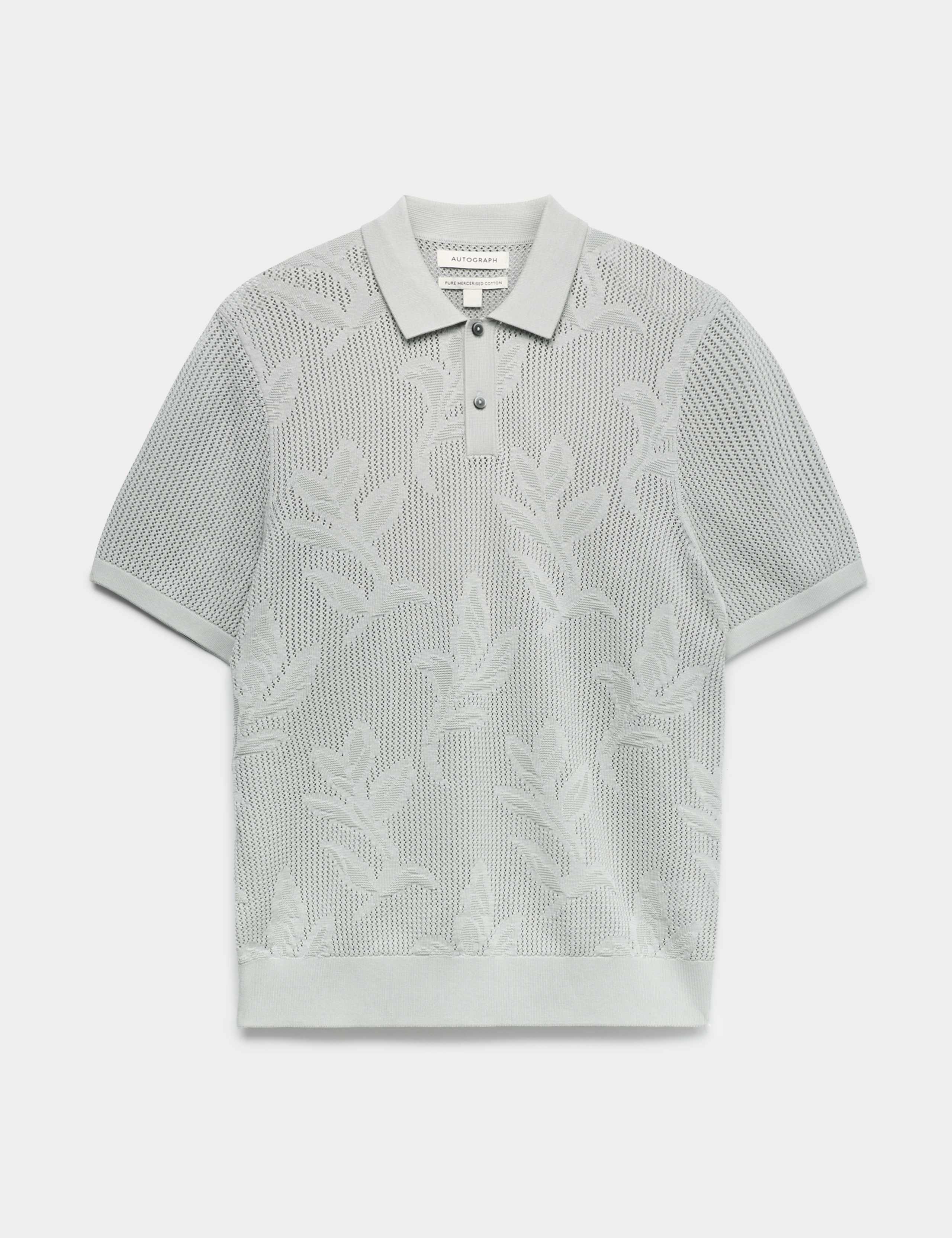 Pure Cotton Floral Pointelle Polo Shirt 2 of 7