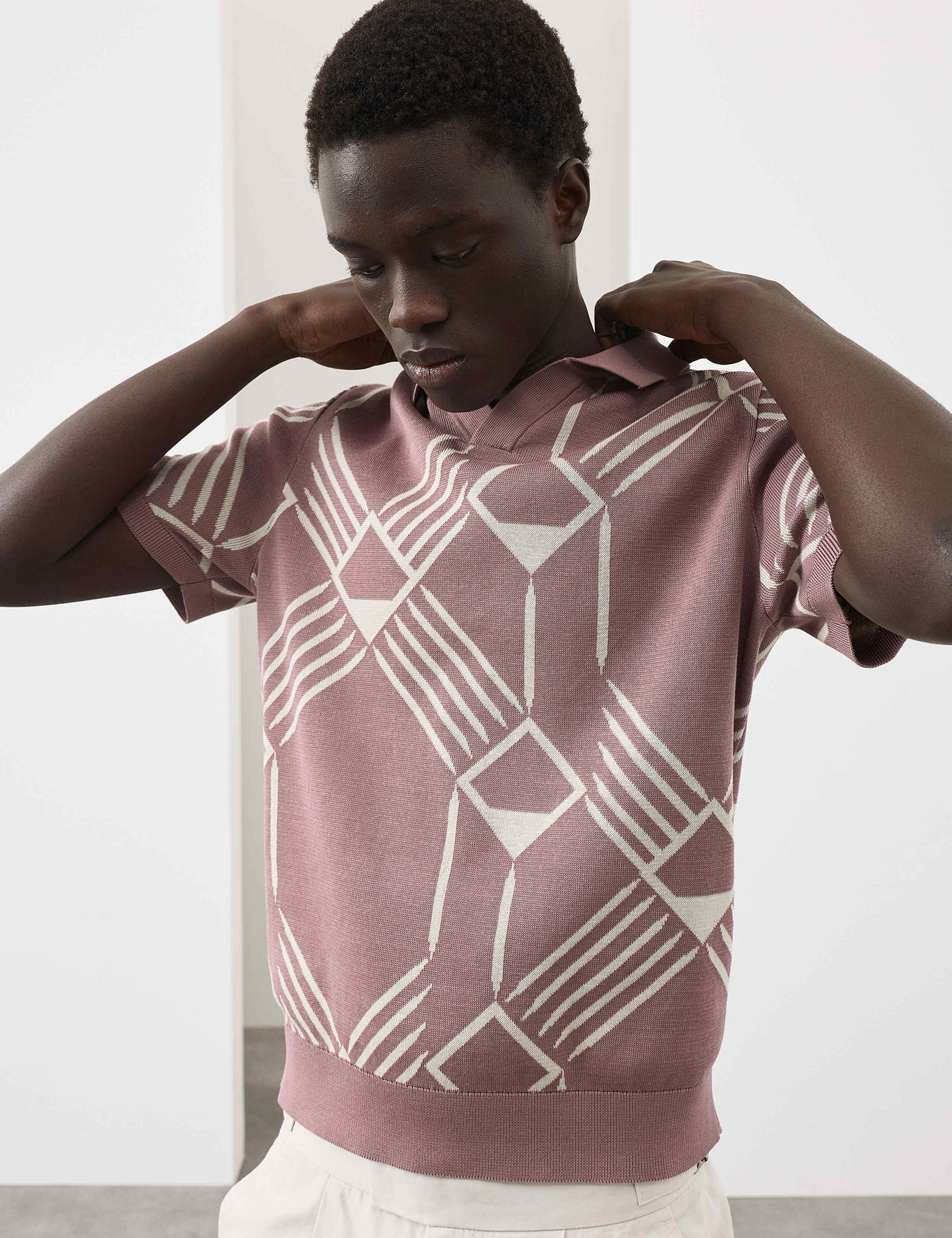 Pure Cotton Geometric Pattern Knitted Polo 3 of 6