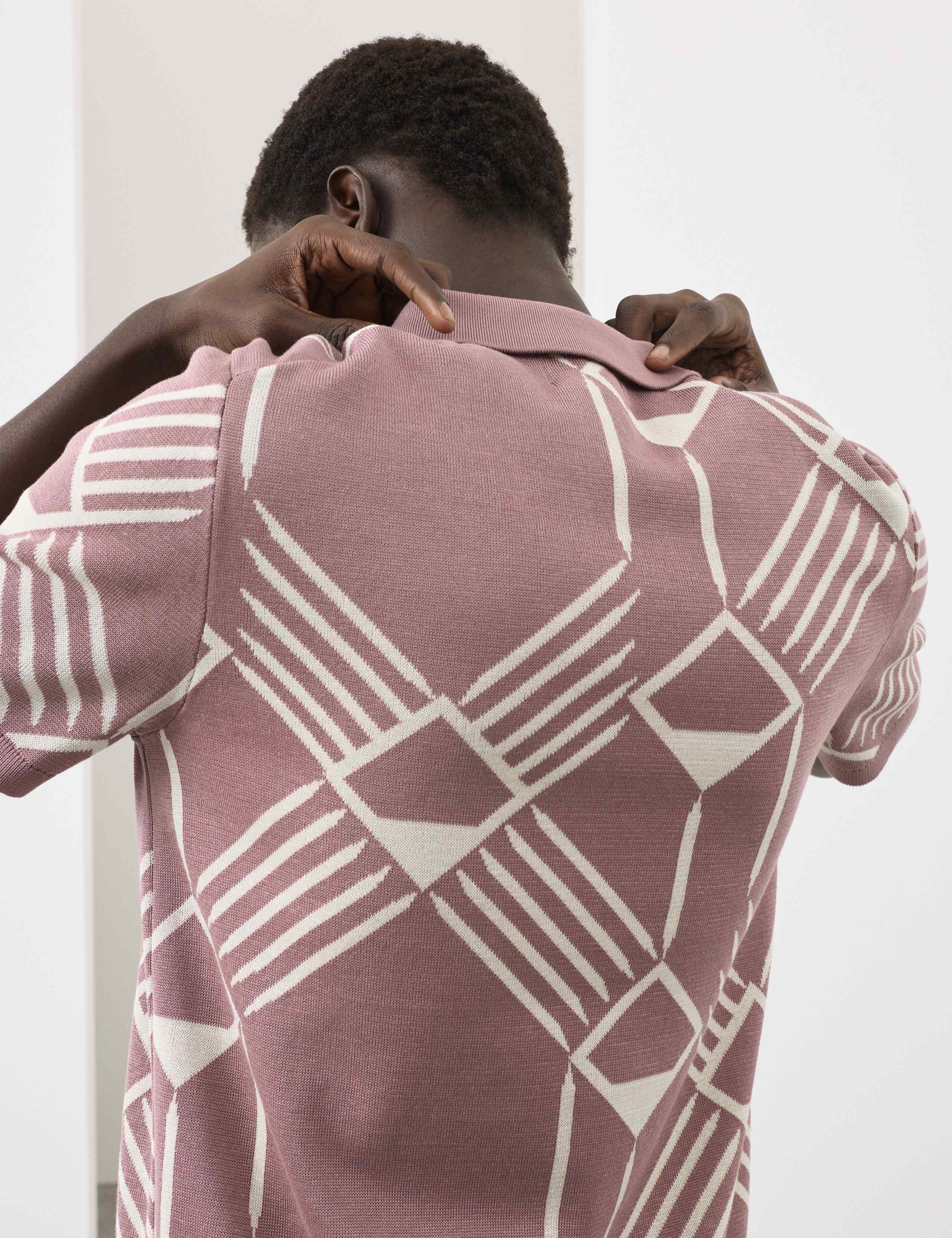 Pure Cotton Geometric Pattern Knitted Polo 4 of 6