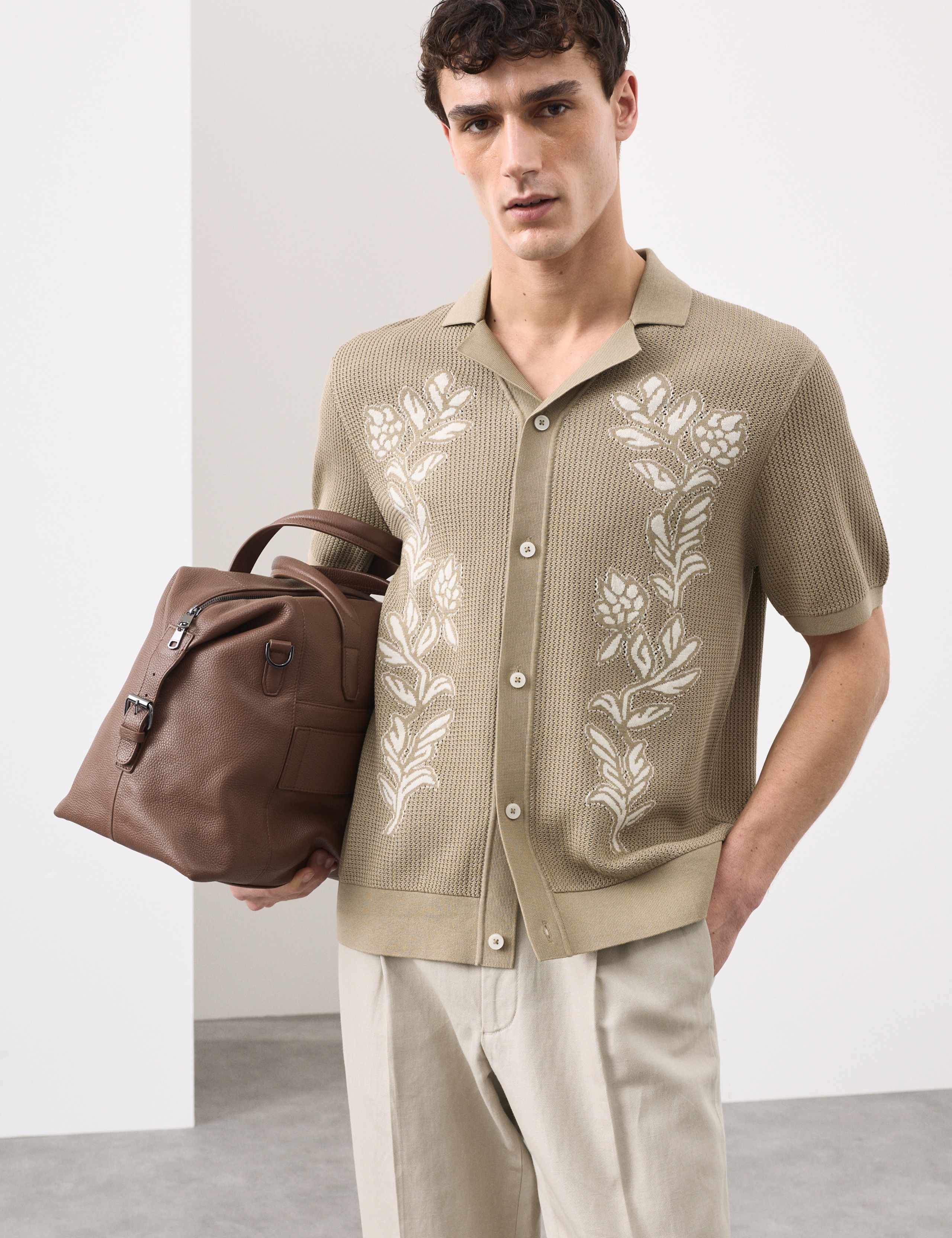 Pure Cotton Floral Knitted Polo Shirt 1 of 4