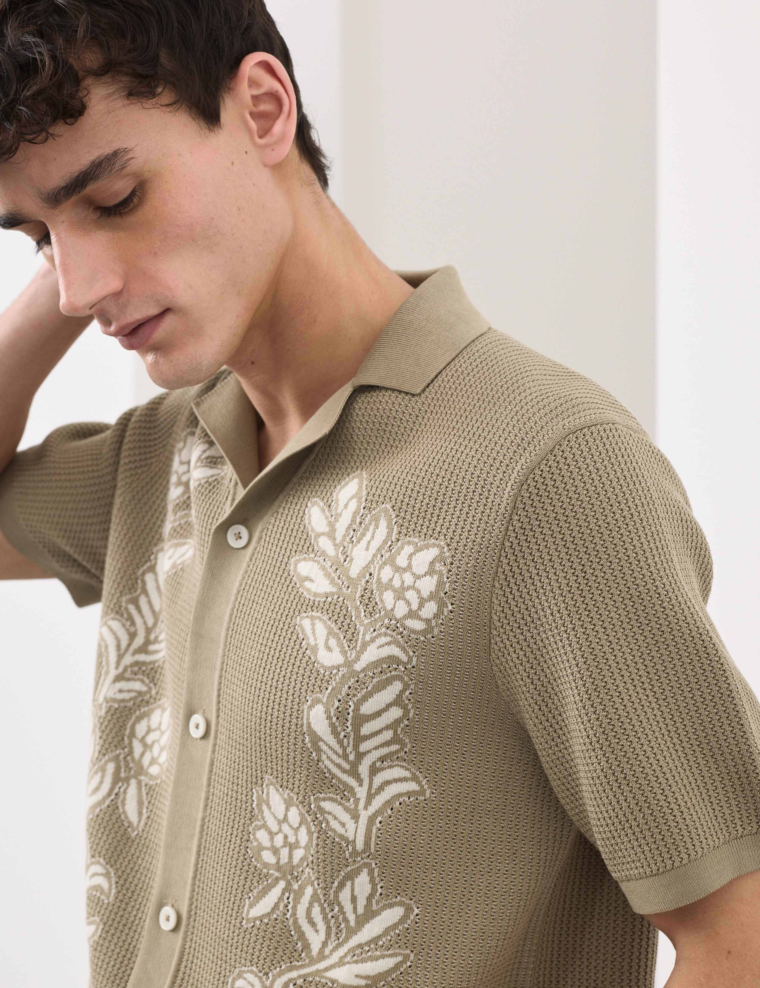 Pure Cotton Floral Knitted Polo Shirt 2 of 4