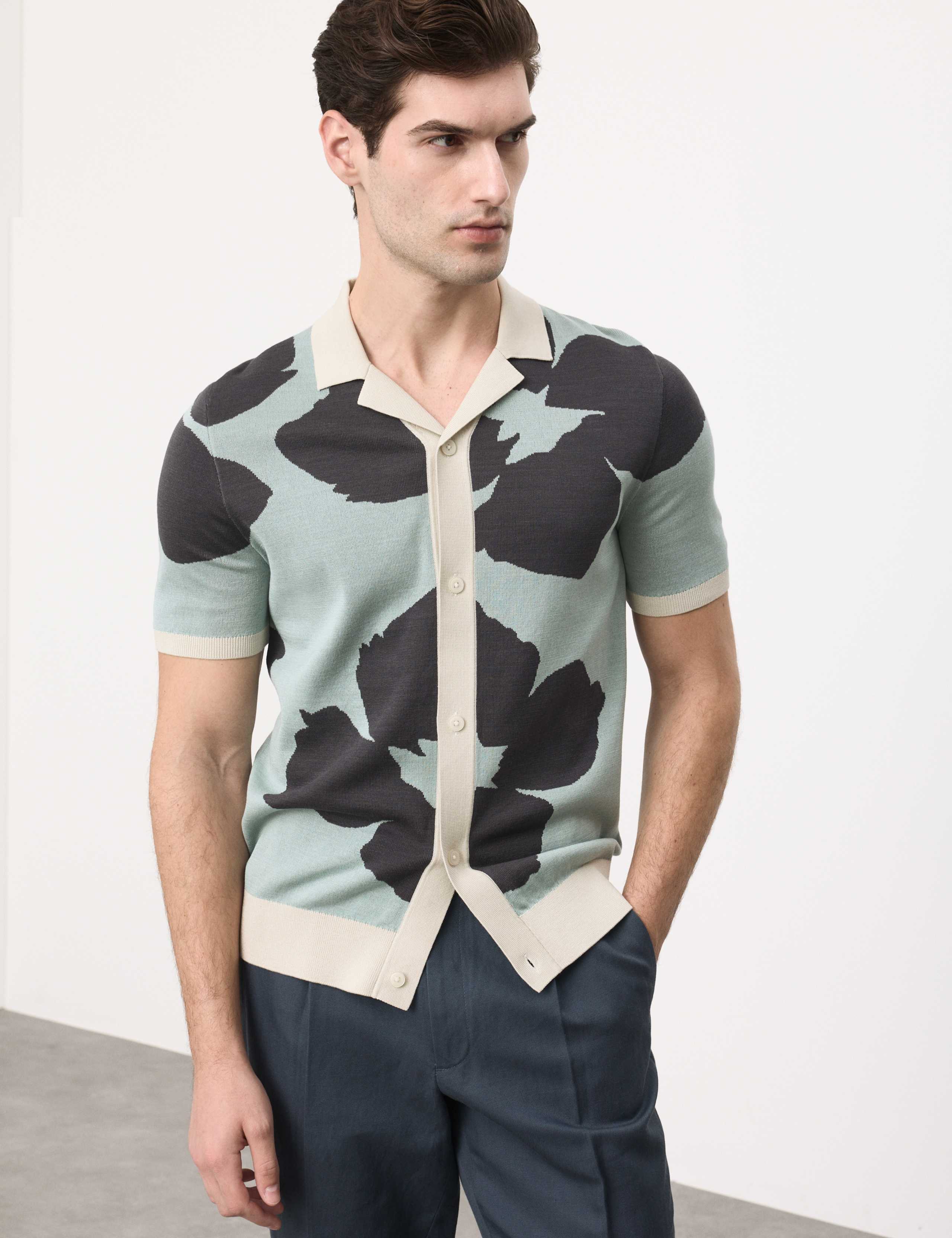 Pure Cotton Floral Button Through Polo 1 of 6