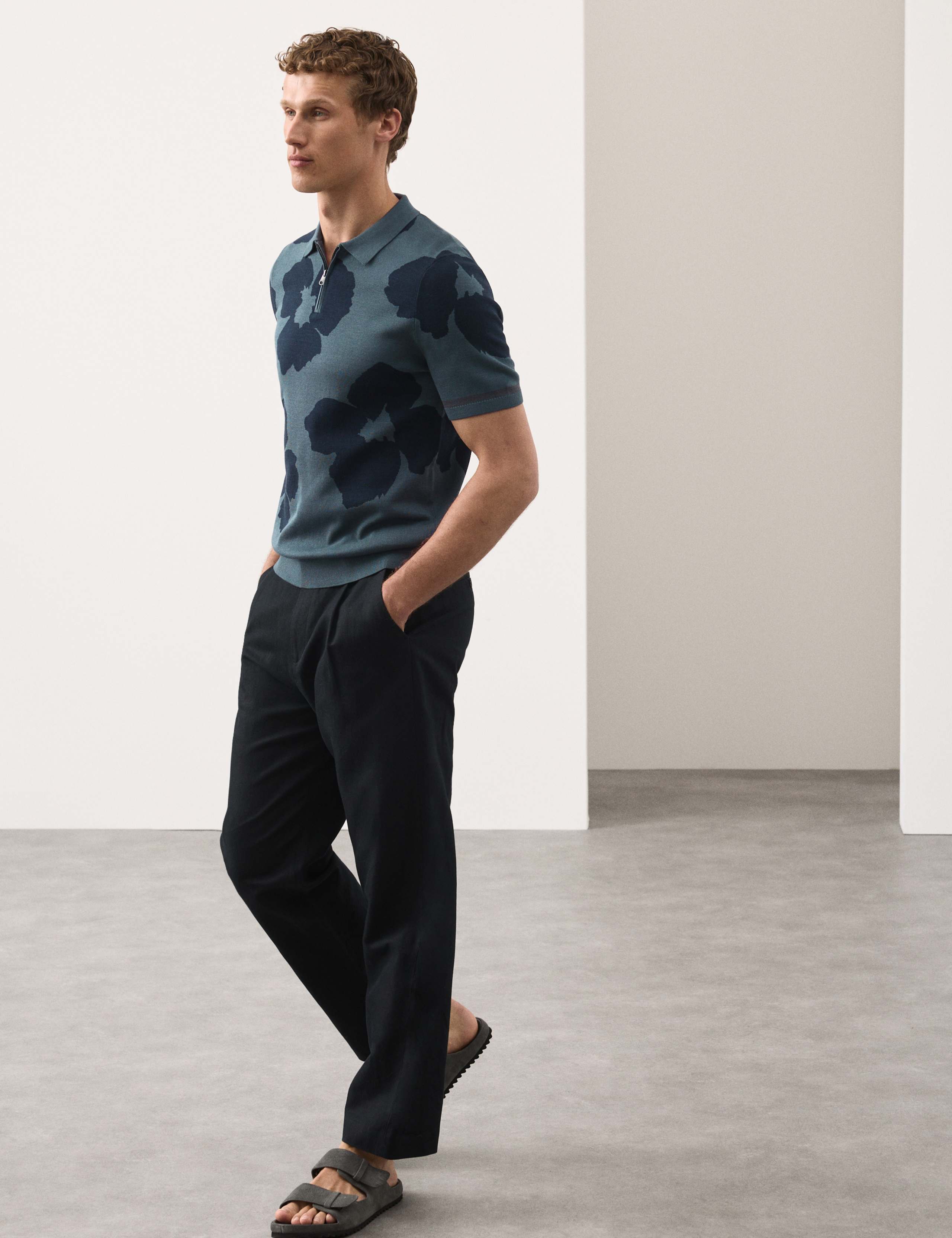 Mercerised Cotton Half Zip Knitted Polo Shirt 4 of 7