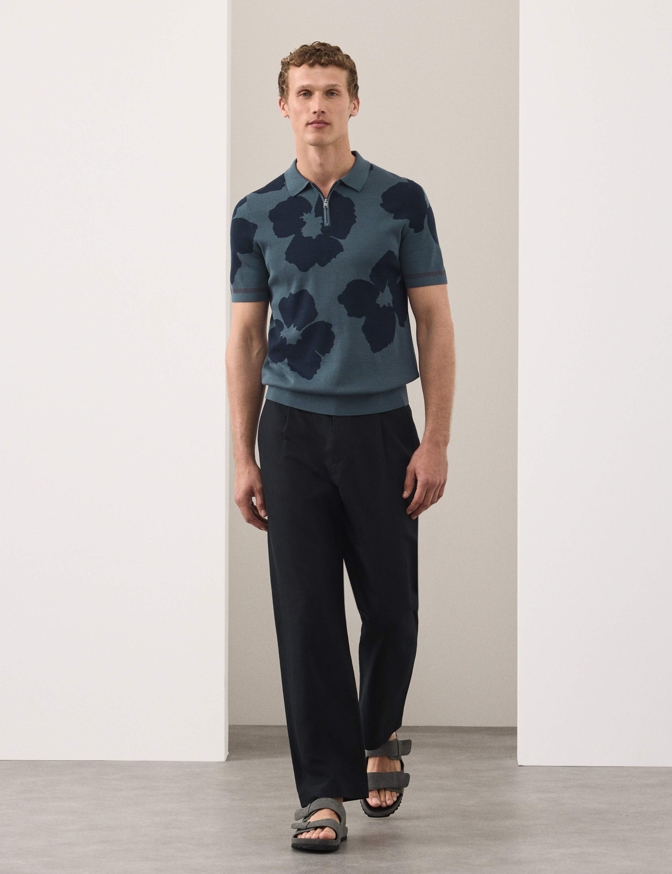 Mercerised Cotton Half Zip Knitted Polo Shirt 6 of 7