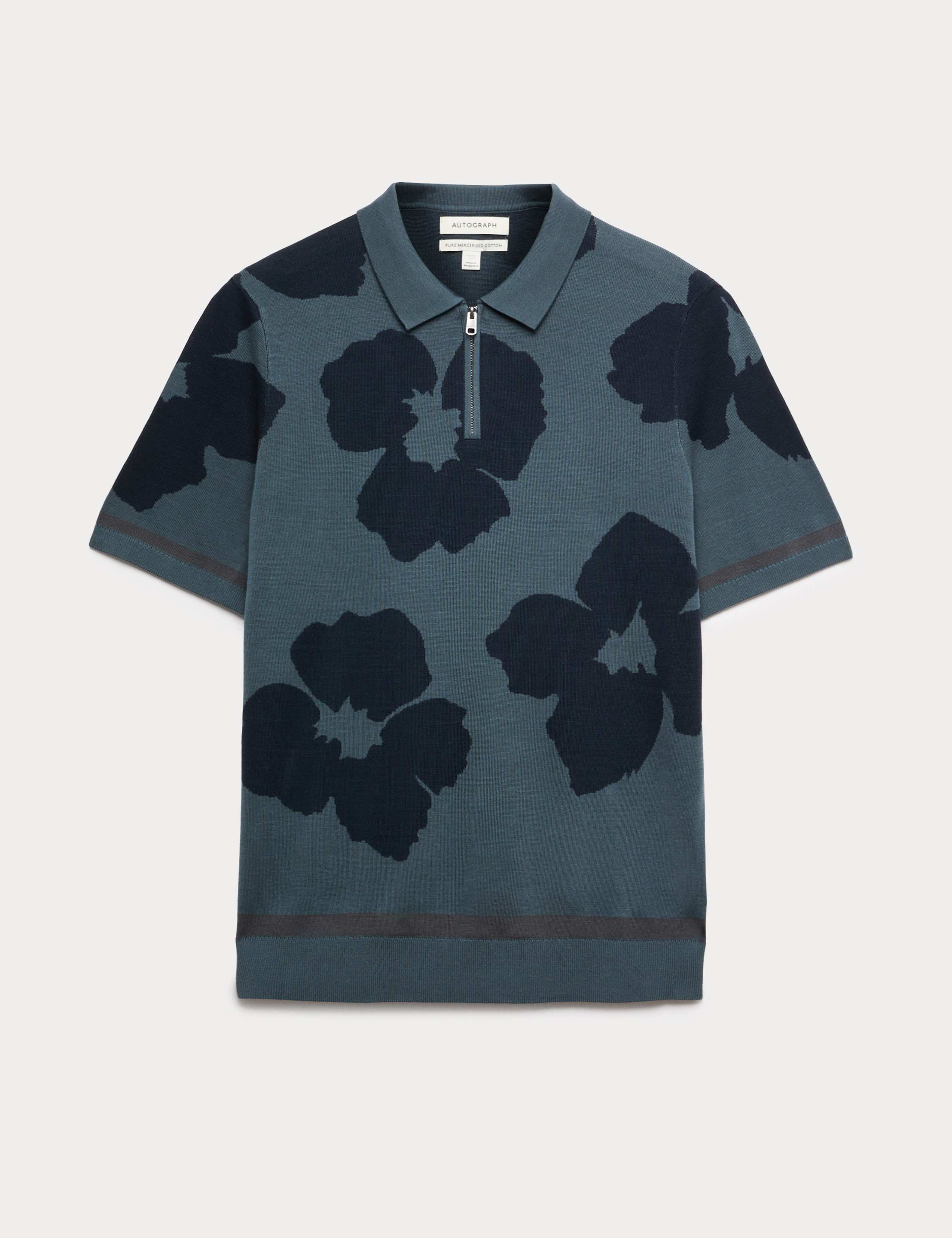 Mercerised Cotton Half Zip Knitted Polo Shirt 2 of 7