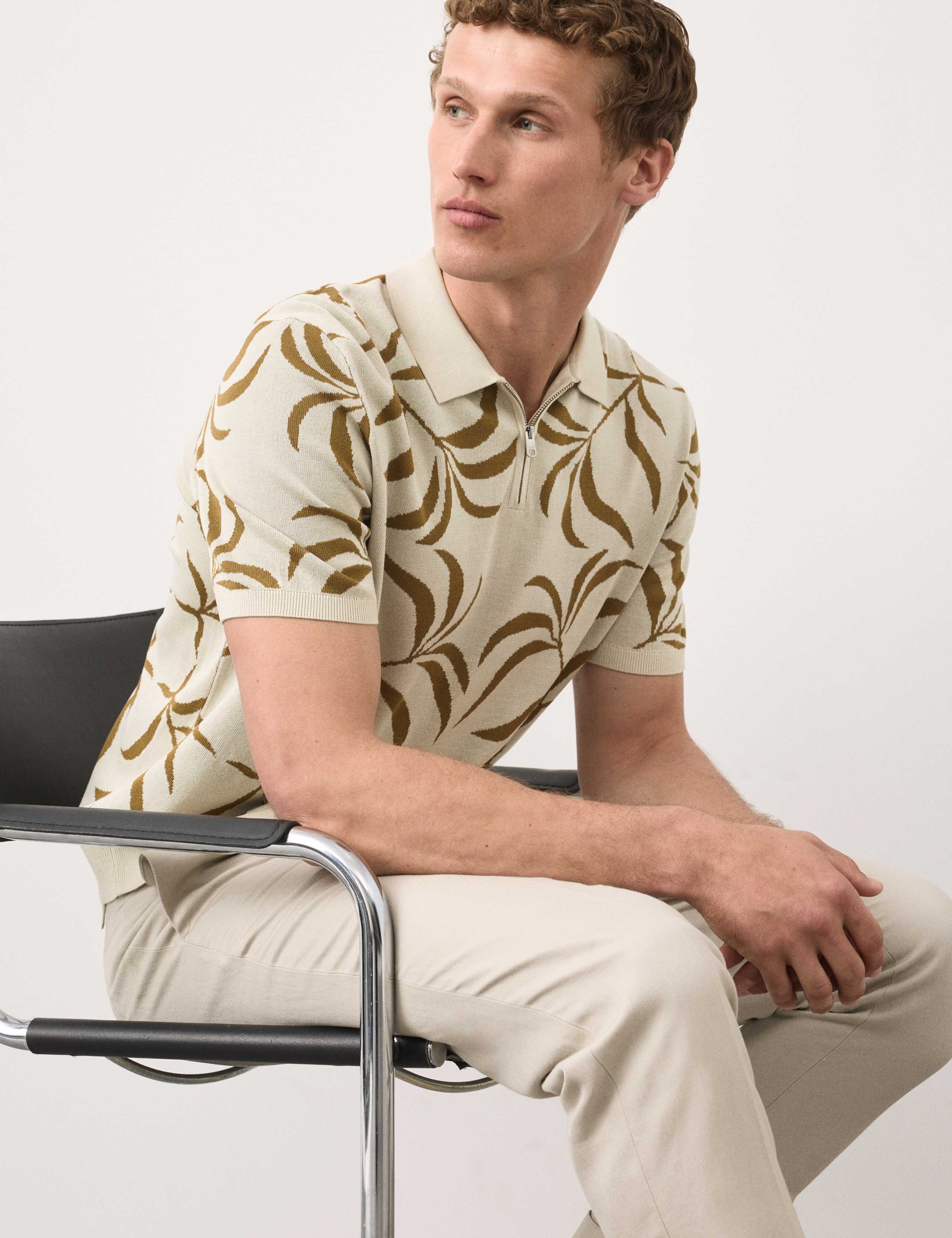 Mercerised Cotton Half Zip Knitted Polo Shirt 5 of 6
