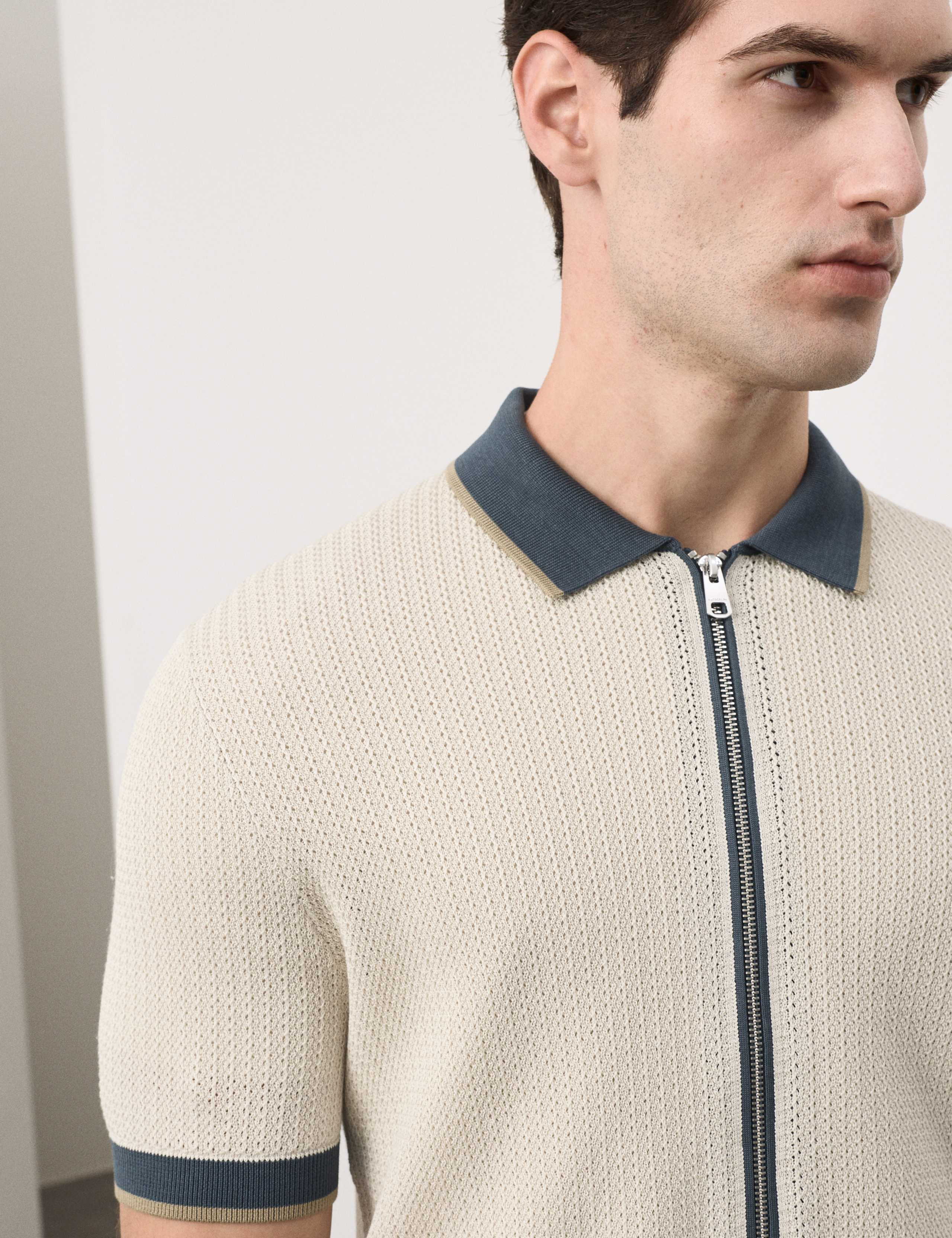 Pure Cotton Linear Stitch Zip Knitted Polo 5 of 5