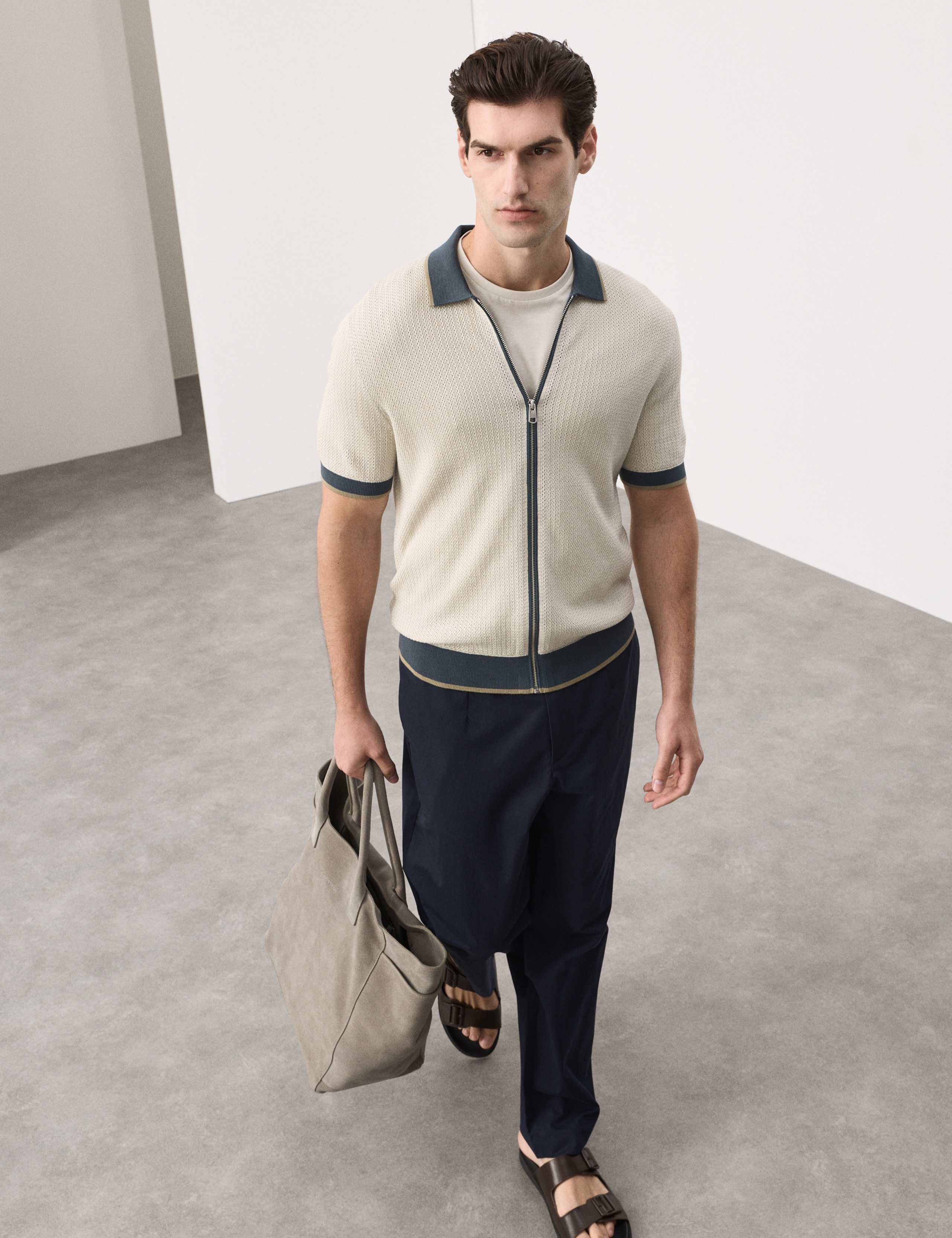 Pure Cotton Linear Stitch Zip Knitted Polo 4 of 5