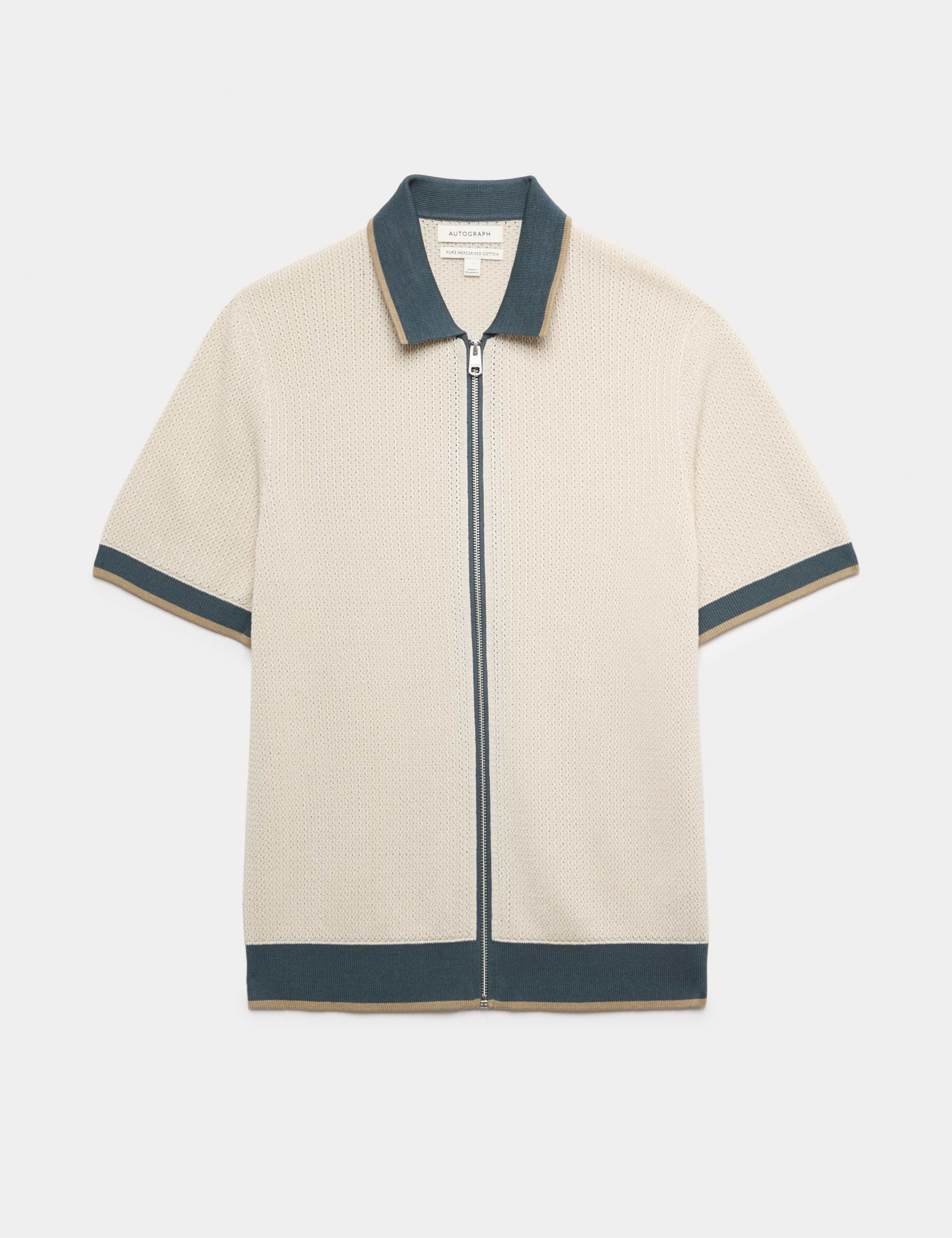 Pure Cotton Linear Stitch Zip Knitted Polo 2 of 5