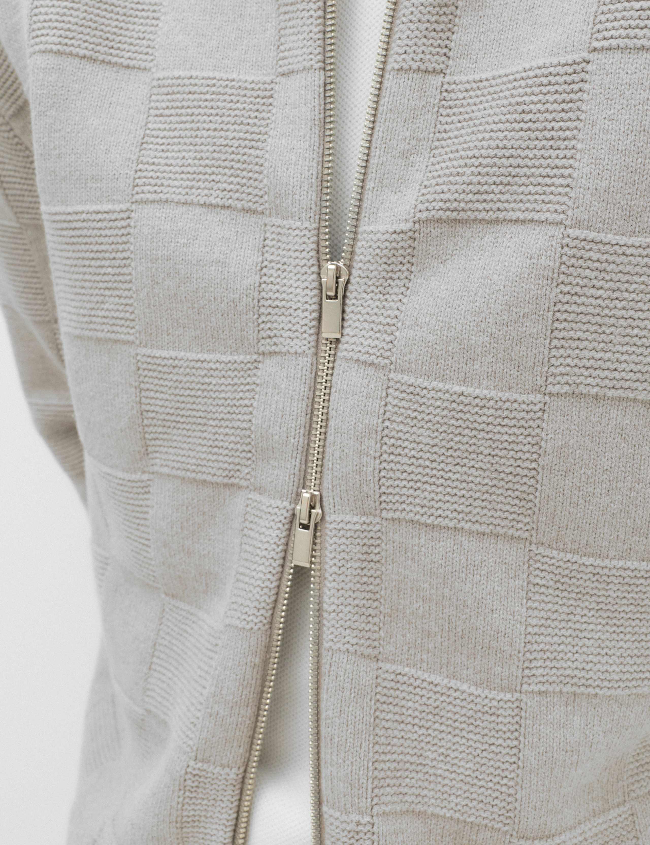 Cotton Rich Checked Zip Up Knitted Jacket 4 of 6