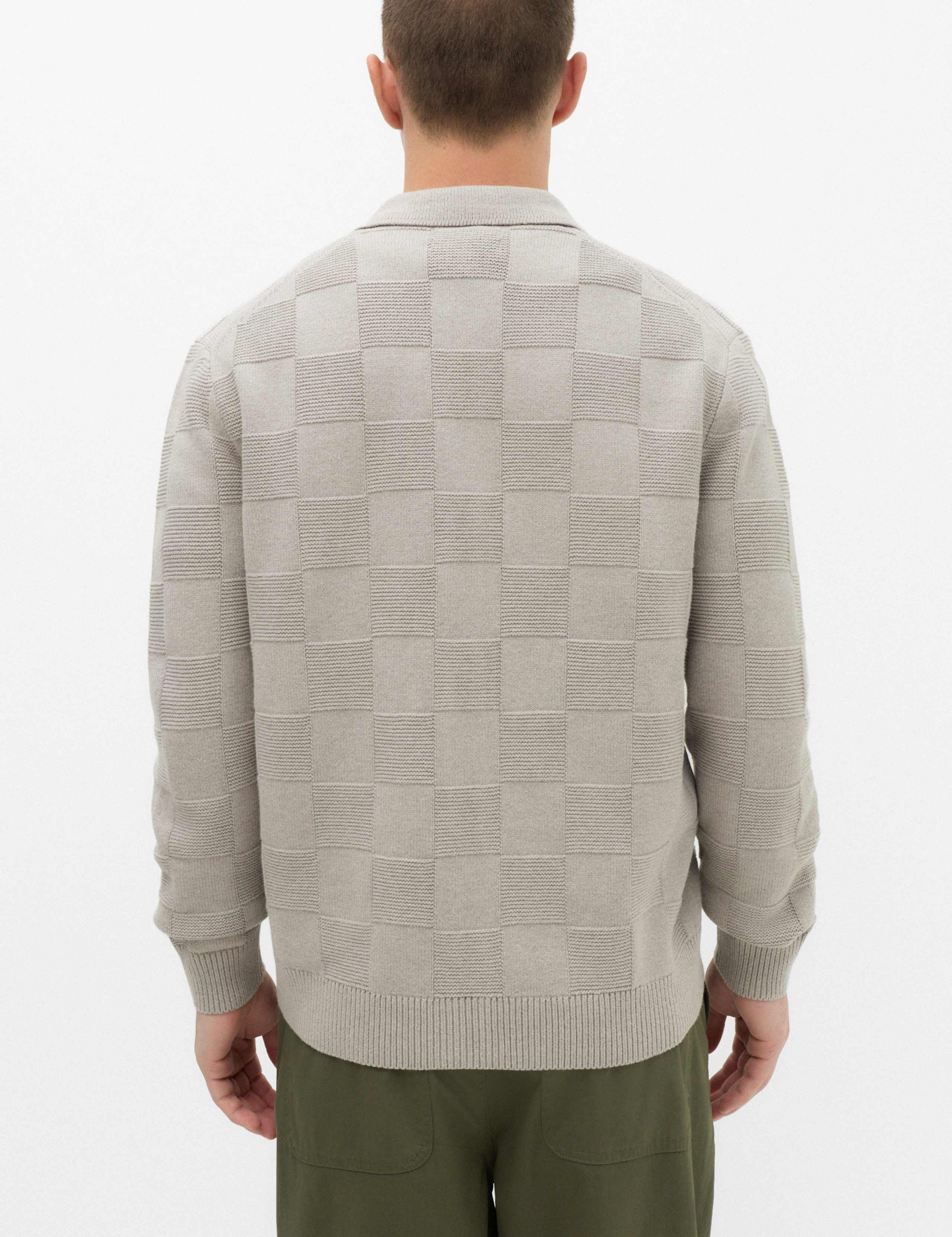 Cotton Rich Checked Zip Up Knitted Jacket 5 of 6