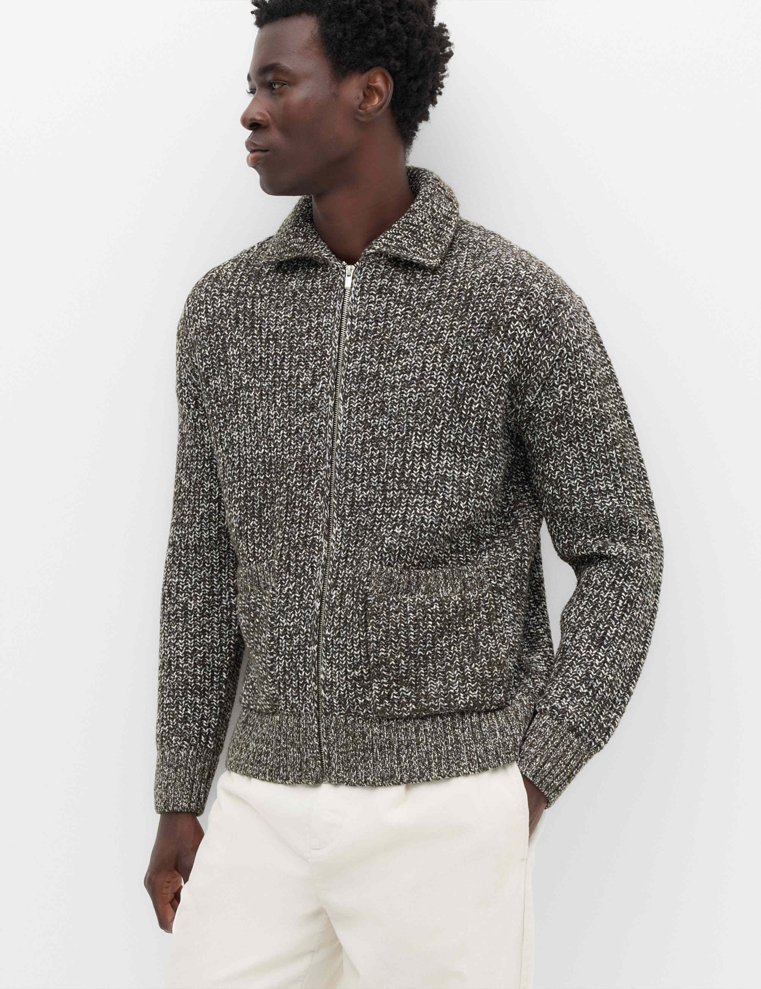 Cotton Blend Zip Up Knitted Jacket 1 of 6