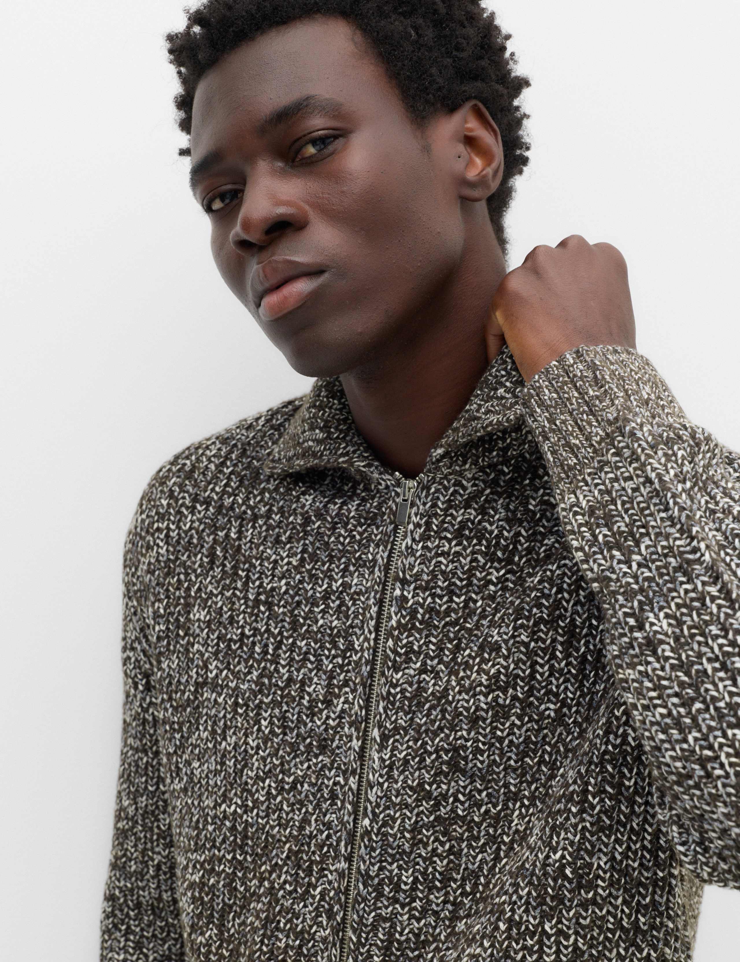 Cotton Blend Zip Up Knitted Jacket 3 of 6