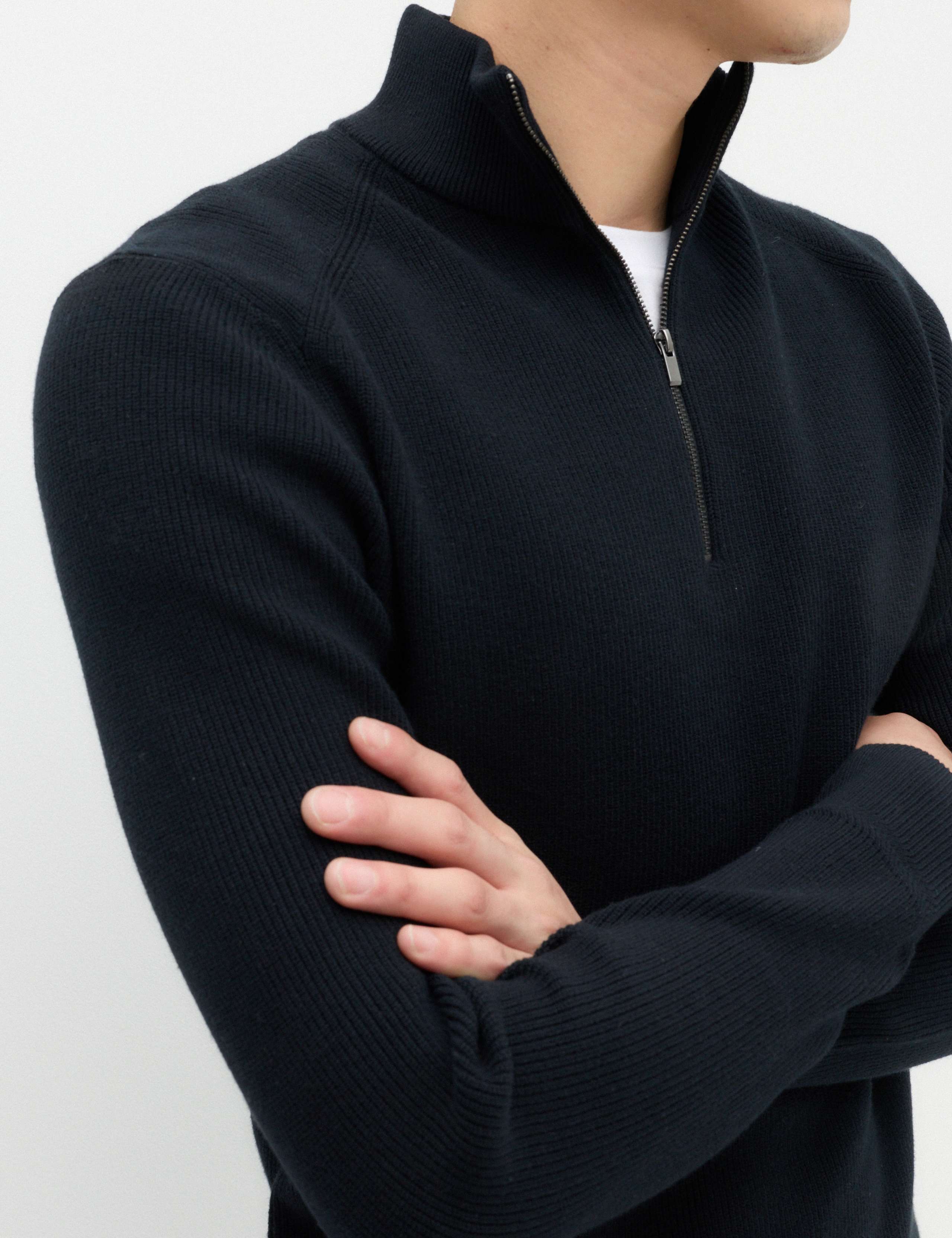 Cotton Blend Ribbed Half Zip Jumper 4 of 6